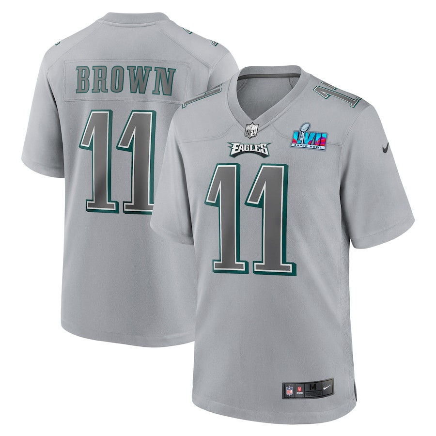 A.J. Brown 11 Philadelphia Eagles Super Bowl LVII Patch Atmosphere Fashion Game Stitched Jersey – Gray