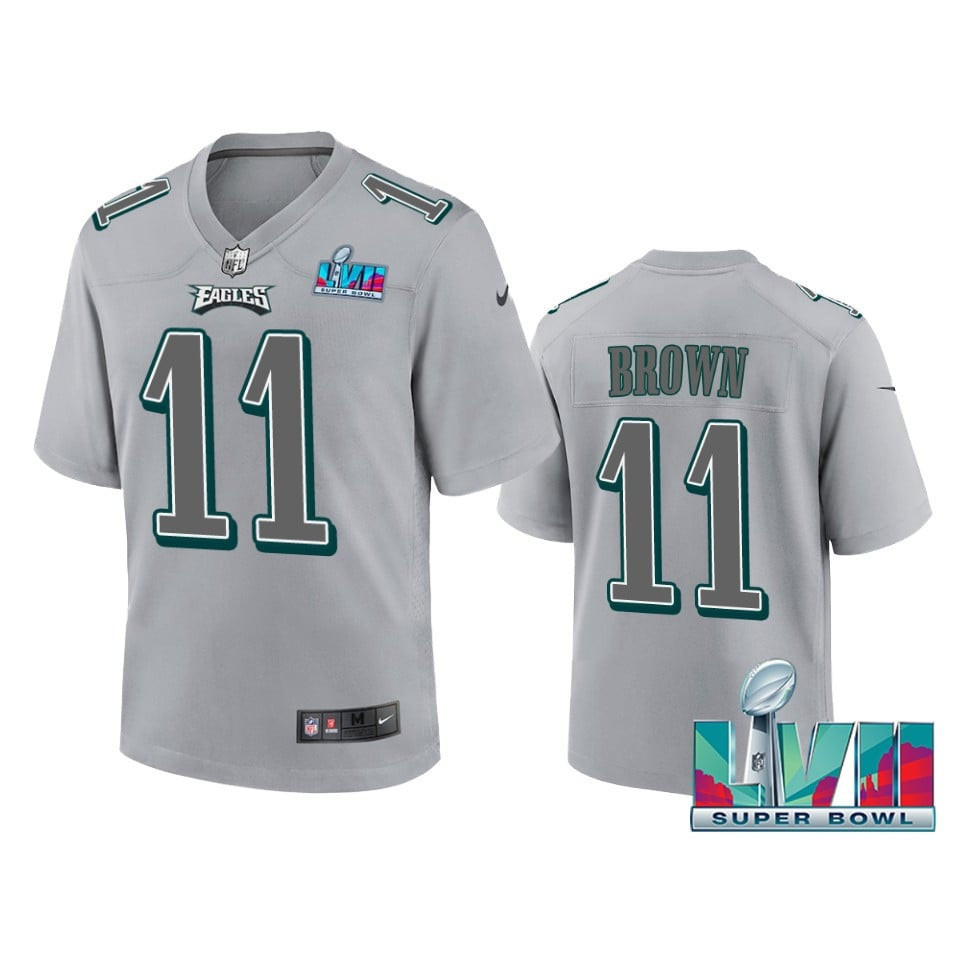 A.J. Brown 11 Philadelphia Eagles Super Bowl LVII Youth Atmosphere Game Stitched Jersey – Gray