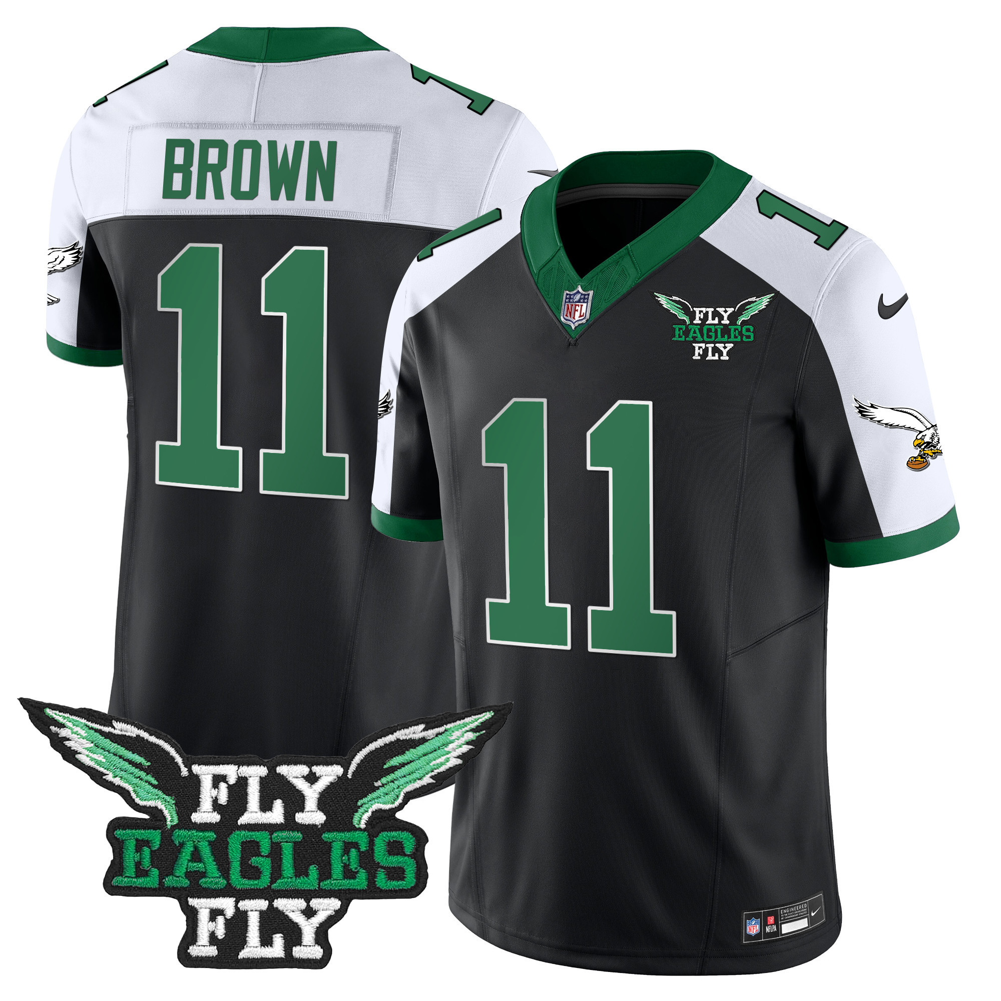 A.J. Brown Men's Fly Philadelphia Eagles Fly Patch Throwback Kelly Green Vapor Black Alternate Jersey - All Stitched