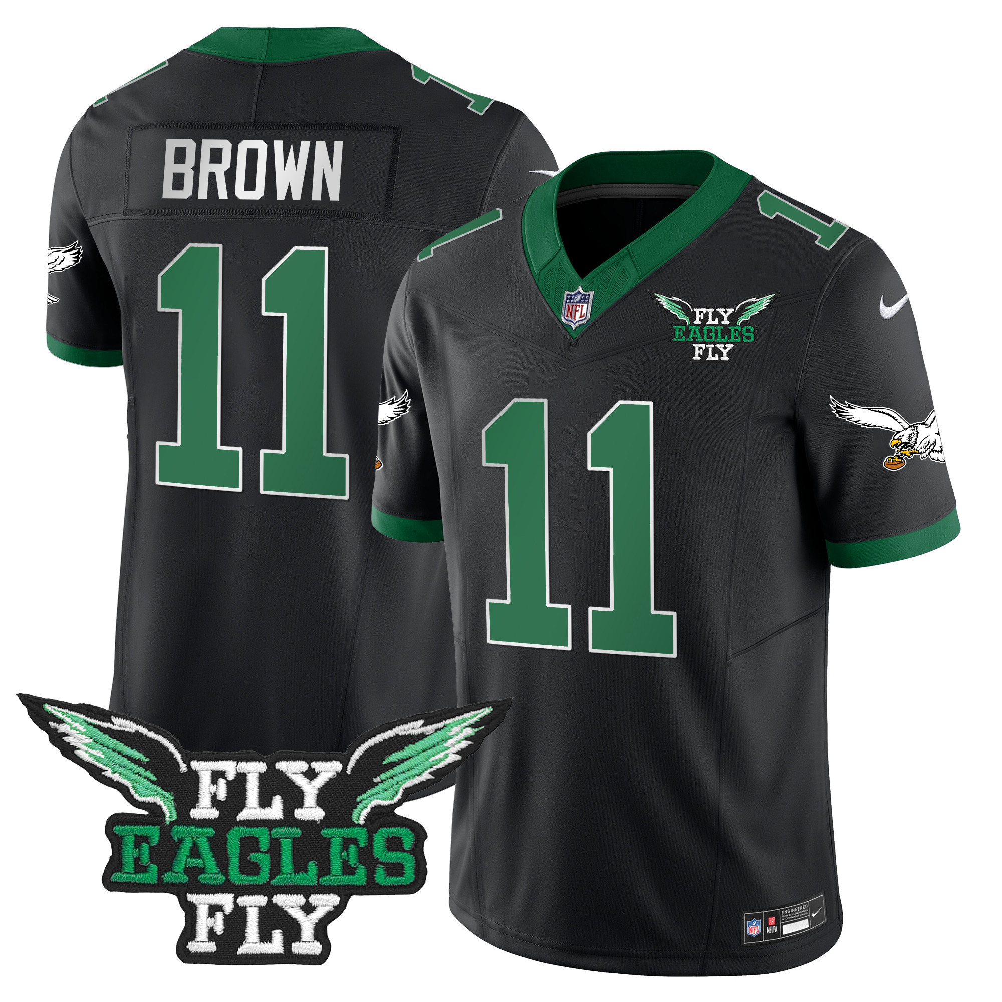 A.J. Brown Men's Fly Philadelphia Eagles Fly Patch Throwback Kelly Green Vapor Black Jersey - All Stitched