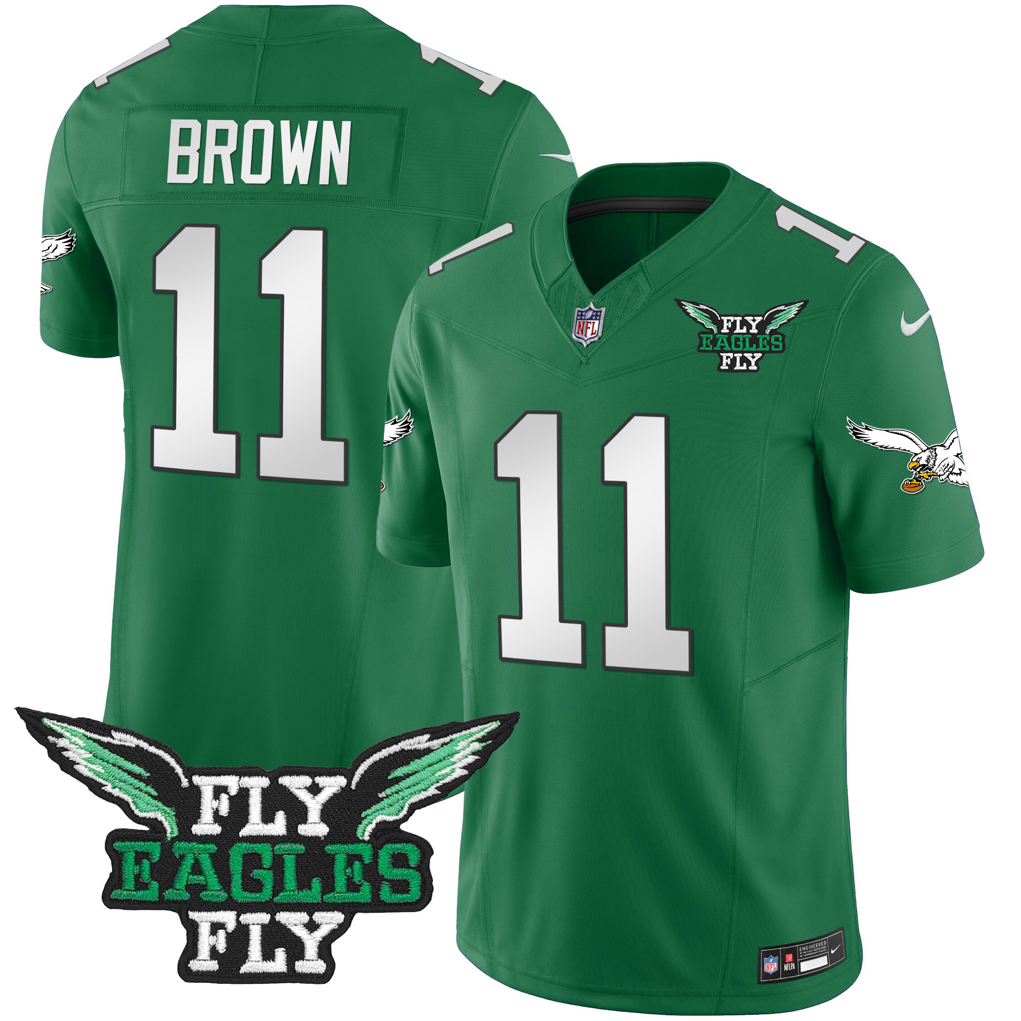 A.J. Brown Men's Fly Philadelphia Eagles Fly Patch Throwback Kelly Green Vapor Jersey - All Stitched