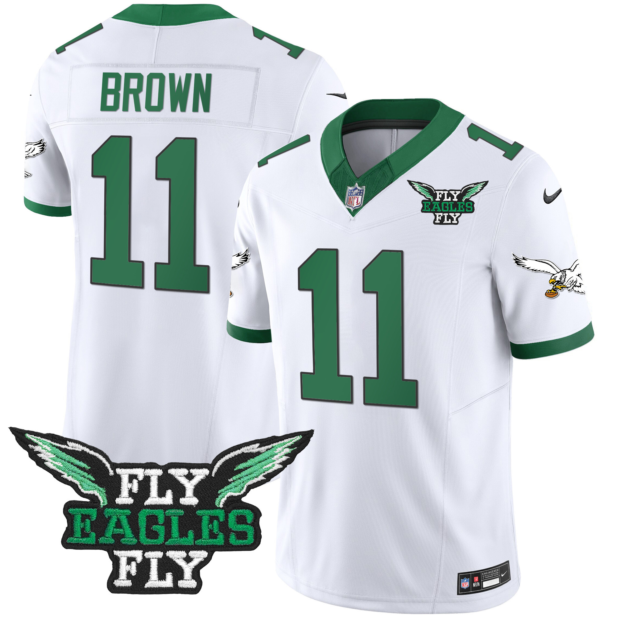 A.J. Brown Men's Fly Philadelphia Eagles Fly Patch Throwback Kelly Green Vapor Kelly White Jersey - All Stitched