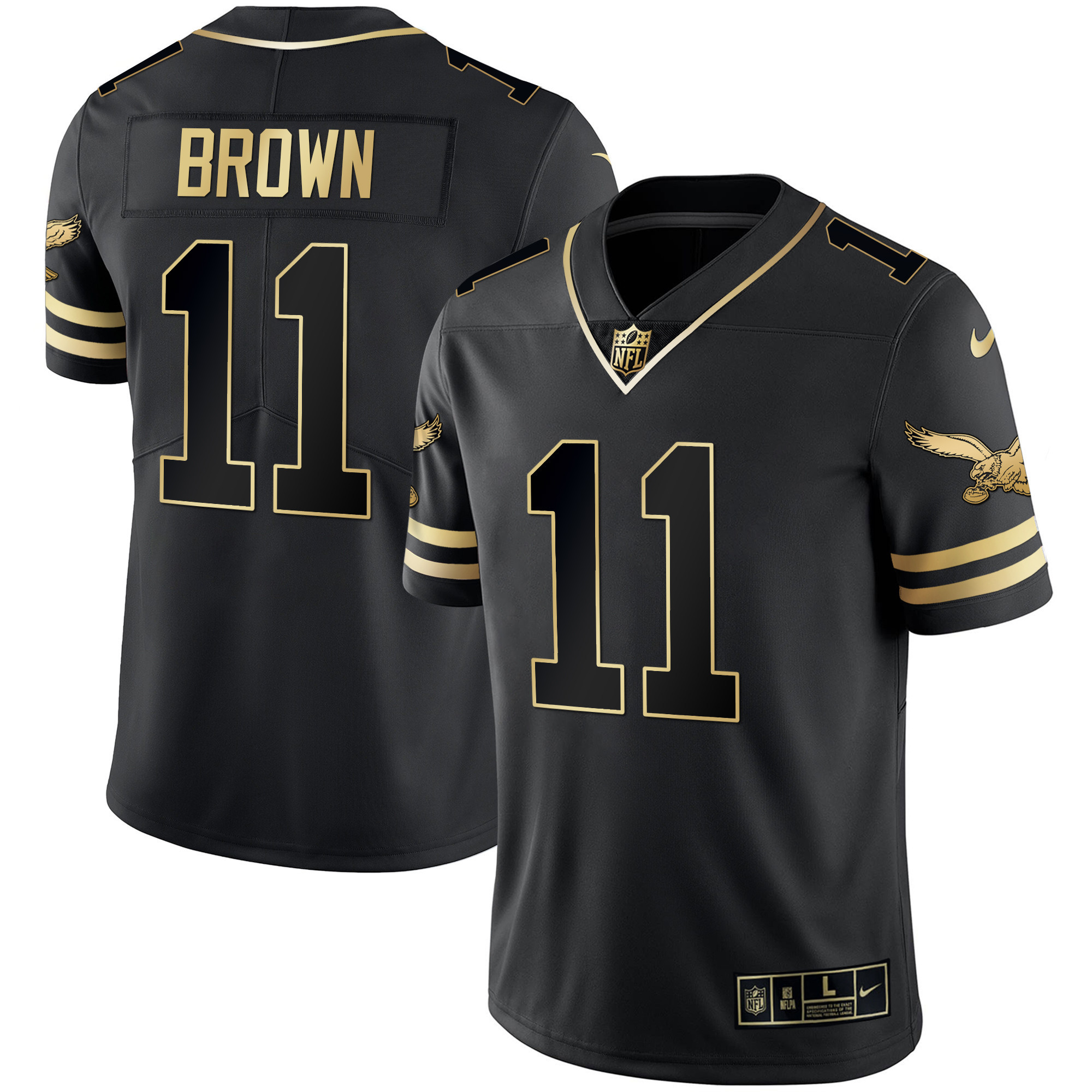 A.J. Brown Men's Philadelphia Eagles Gold & Kelly Vapor V2 Black Gold Jersey - All Stitched