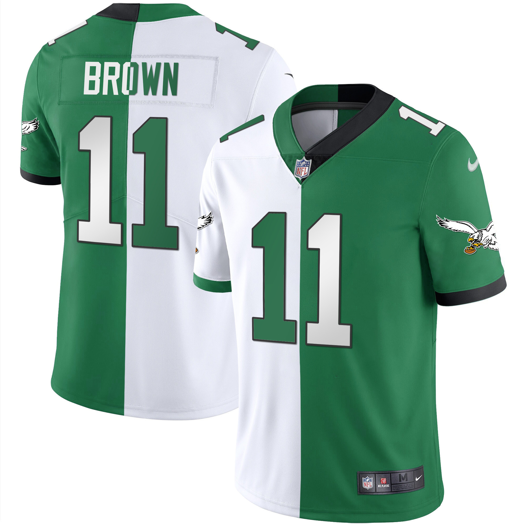 A.J. Brown Men's Philadelphia Eagles Gold & Kelly Vapor V2 Split Jersey - All Stitched