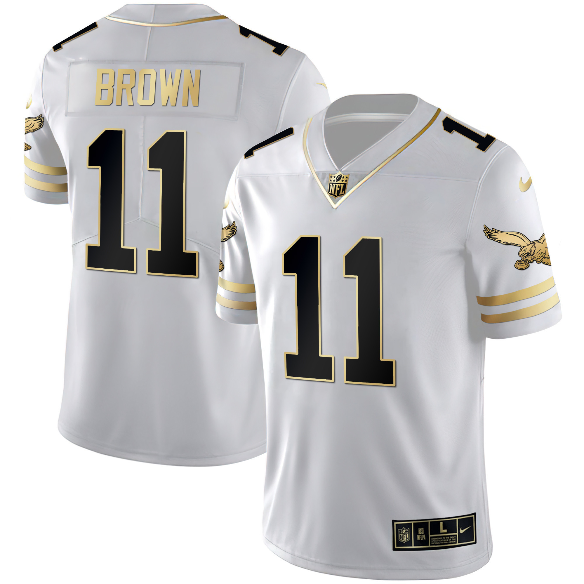 A.J. Brown Men's Philadelphia Eagles Gold & Kelly Vapor V2 White Gold Jersey - All Stitched
