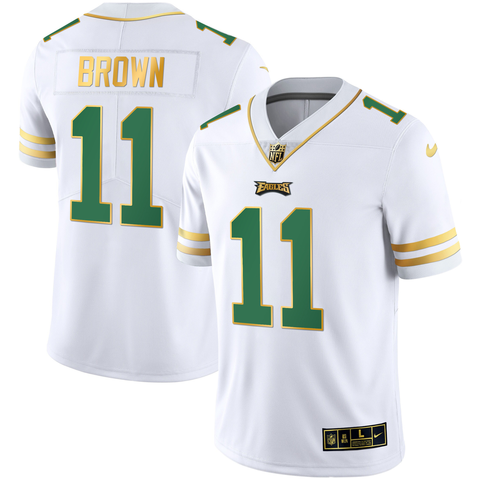 A.J. Brown Men's Philadelphia Eagles Gold & Kelly Vapor V3 Kelly White Jersey - All Stitched