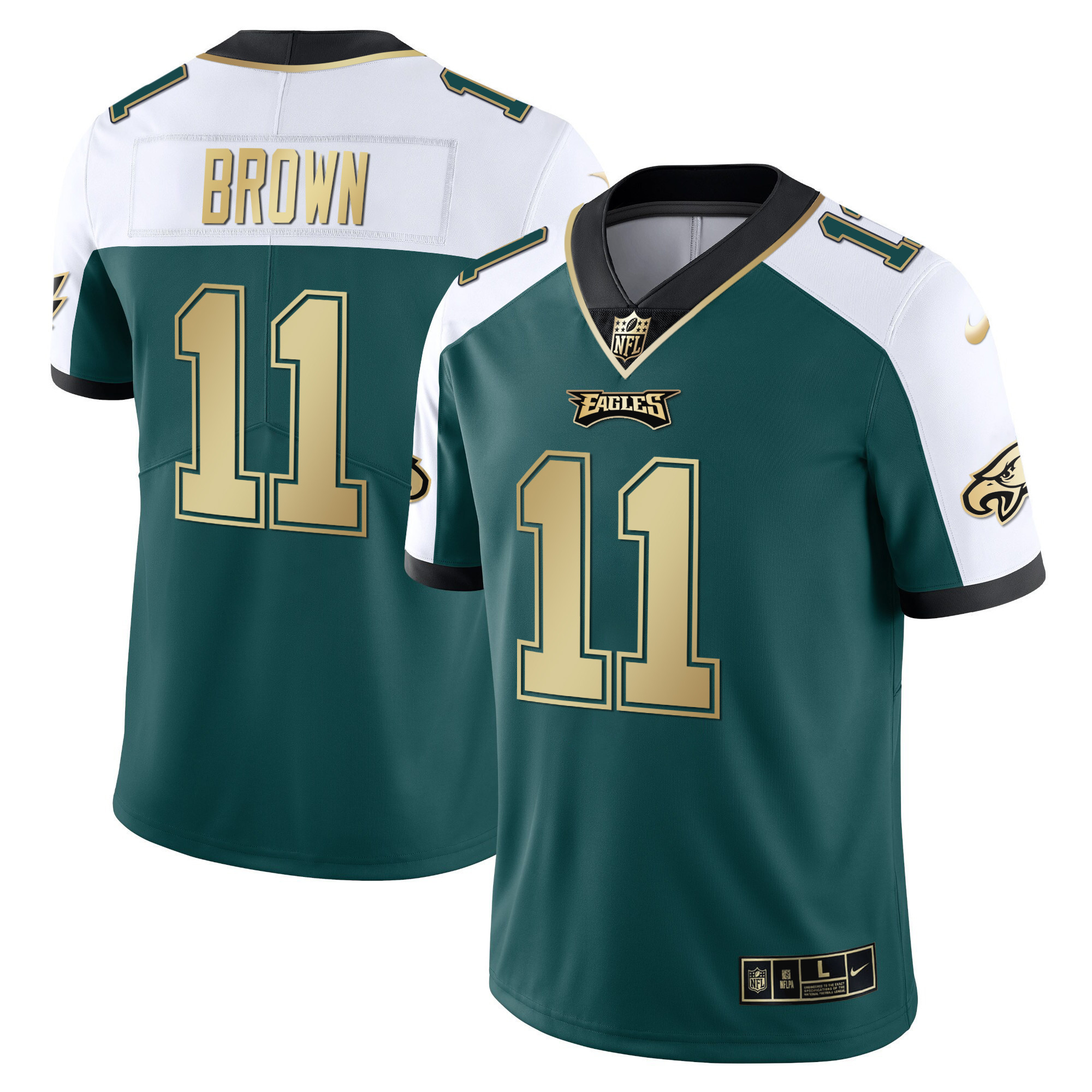 A.J. Brown Men's Philadelphia Eagles Gold & Split Vapor Alternate Green Jersey - All Stitched