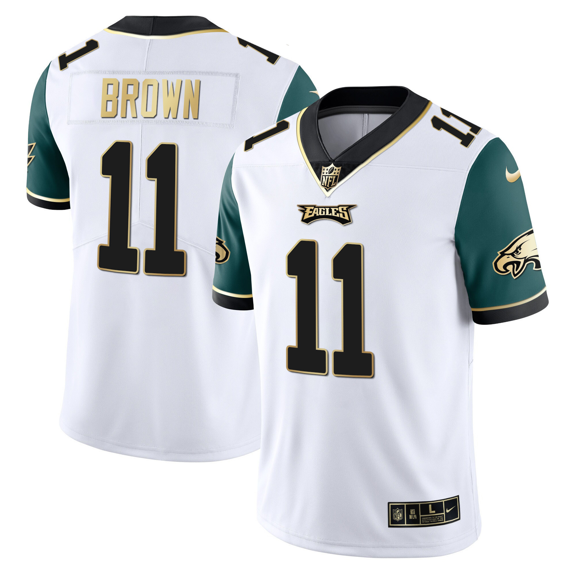 A.J. Brown Men's Philadelphia Eagles Gold & Split Vapor Midnight Green Sleeves Jersey - All Stitched