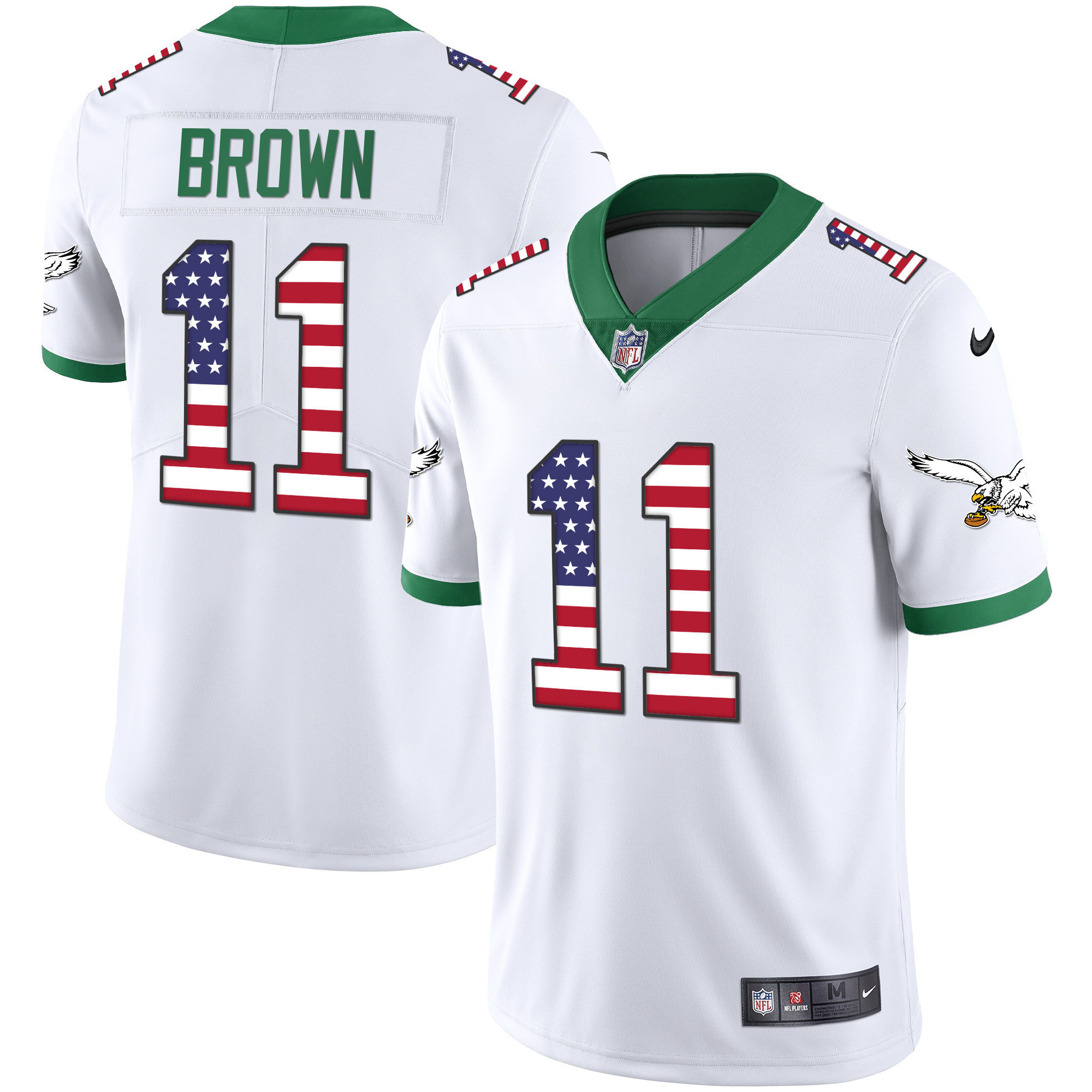 A.J. Brown Men's Philadelphia Eagles Kelly Green Gold Flag Vapor Kelly White Jersey - All Stitched