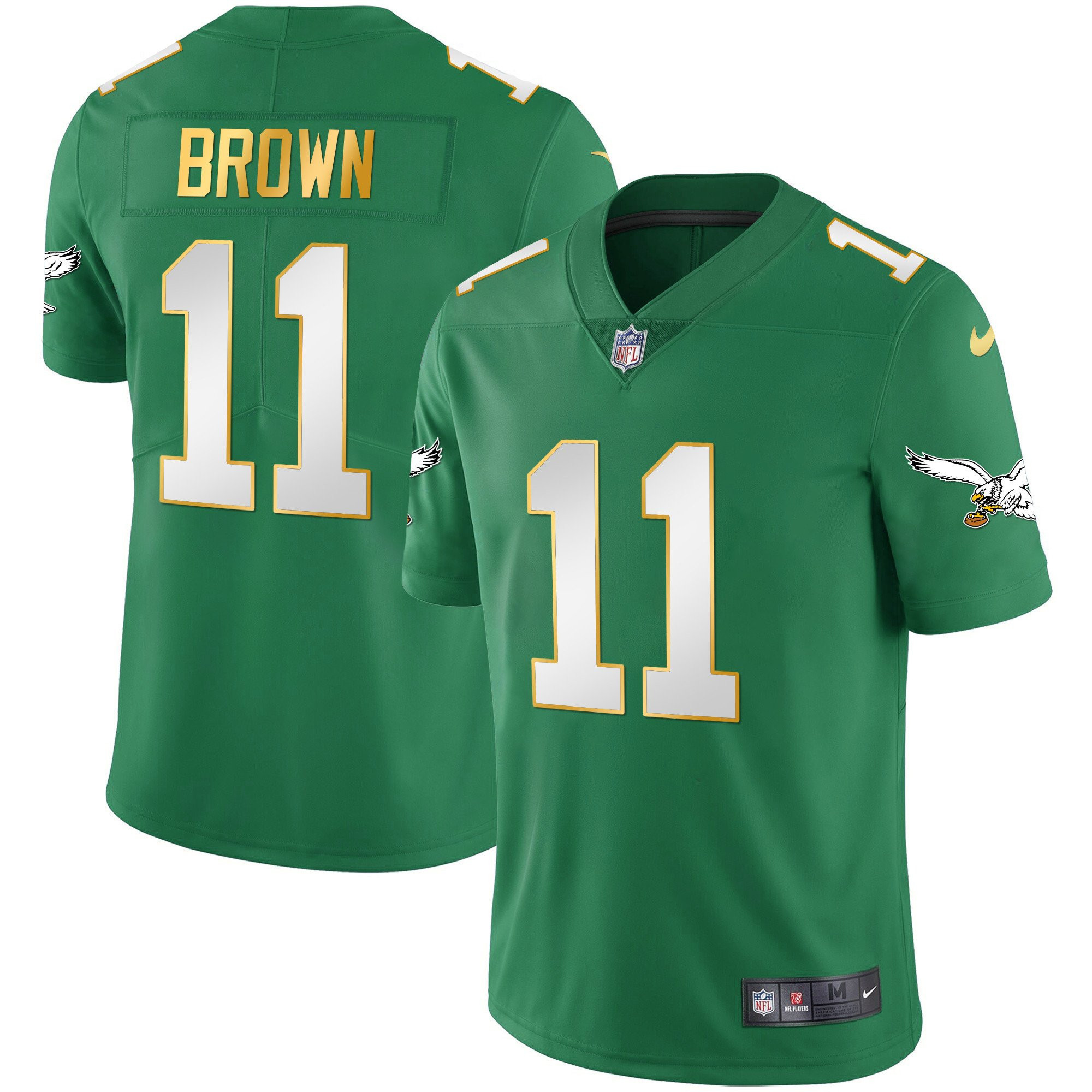 A.J. Brown Men's Philadelphia Eagles Kelly Green Gold Gold Trim Jersey - All Stitched