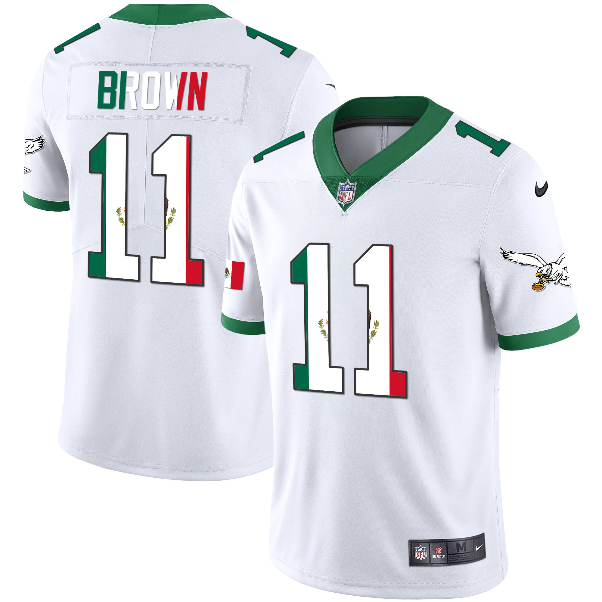 A.J. Brown Men's Philadelphia Eagles Mexico Gold & Kelly Vapor Kelly White Jersey - All Stitched