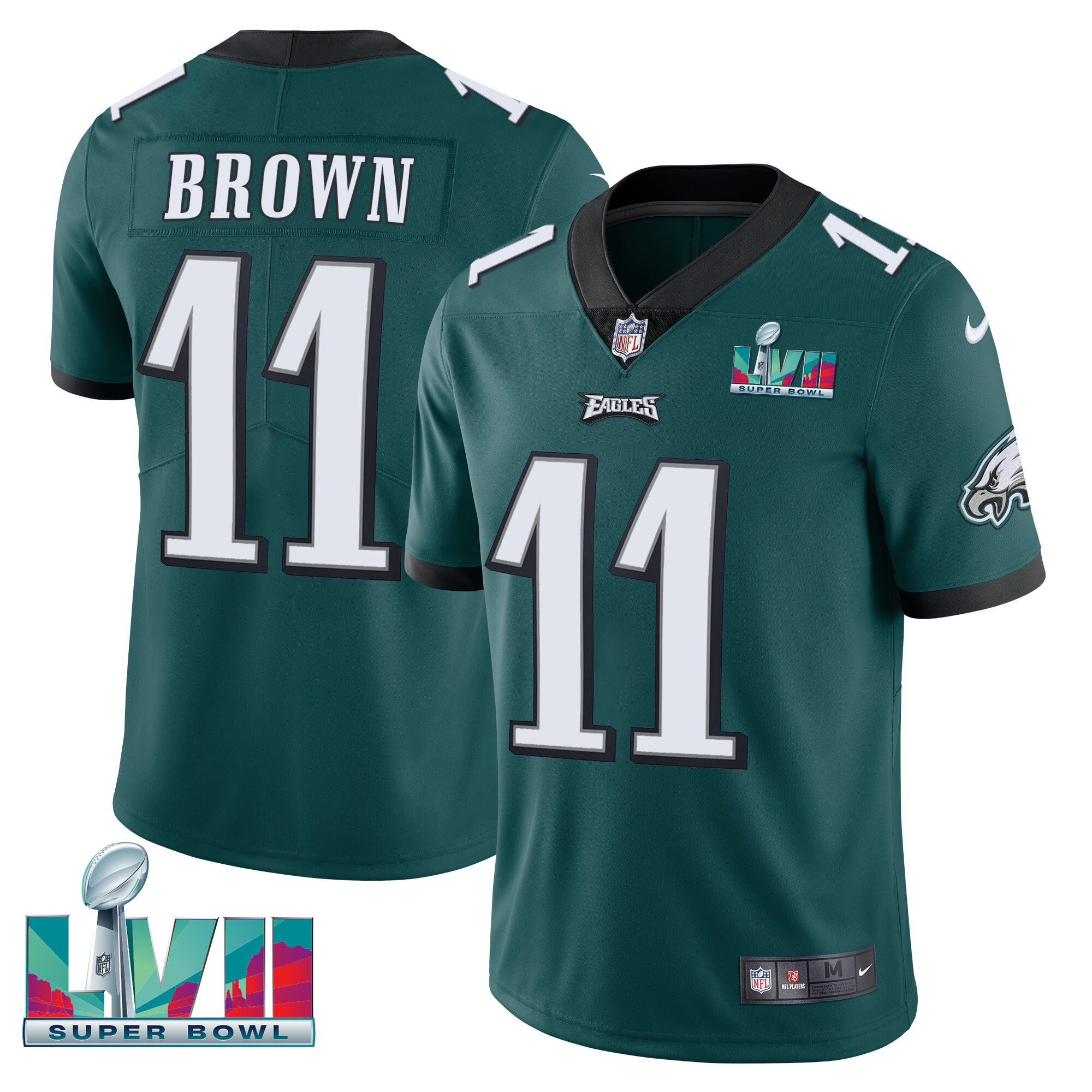A.J. Brown Men's Philadelphia Eagles Super Bowl Patch Vapor Midnight Green Jersey - All Stitched