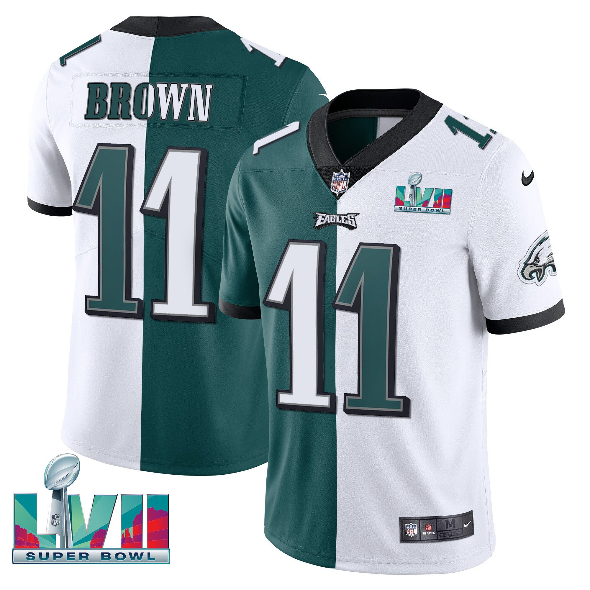 A.J. Brown Men's Philadelphia Eagles Super Bowl Patch Vapor Split Jersey - All Stitched