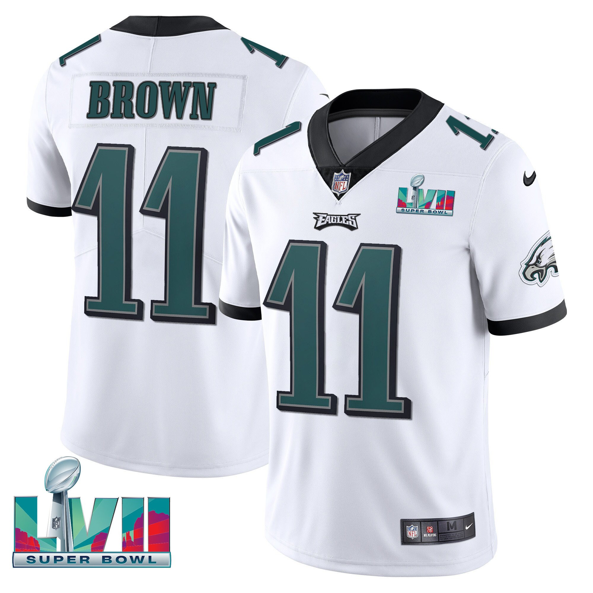 A.J. Brown Men's Philadelphia Eagles Super Bowl Patch Vapor White Jersey - All Stitched
