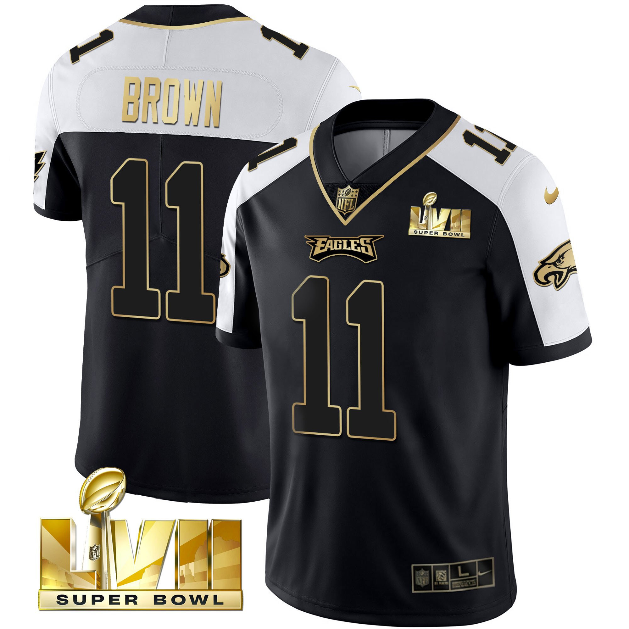 A.J. Brown Men's Philadelphia Eagles Super Bowl Vapor Gold Alternate Jersey - All Stitched