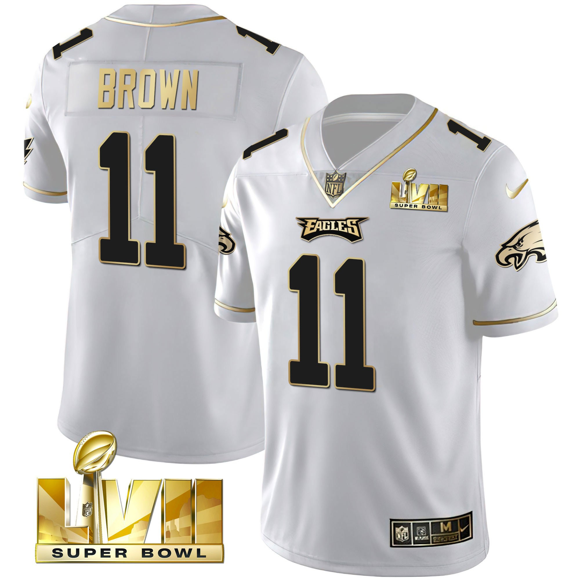 A.J. Brown Men's Philadelphia Eagles Super Bowl Vapor Gold White Gold Jersey - All Stitched