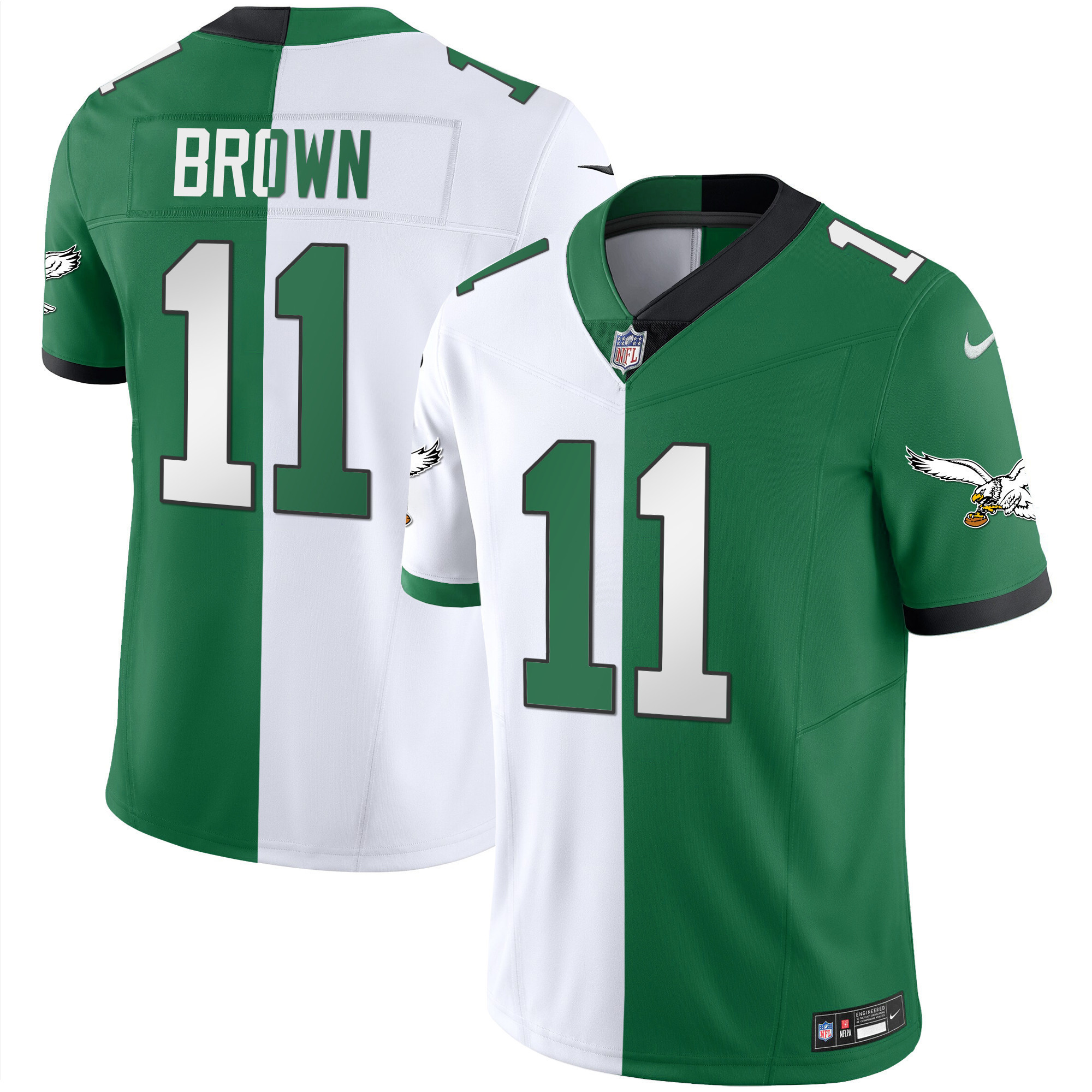 A.J. Brown Men's Philadelphia Eagles Throwback Kelly Vapor Limited Split Jersey - All Stitched
