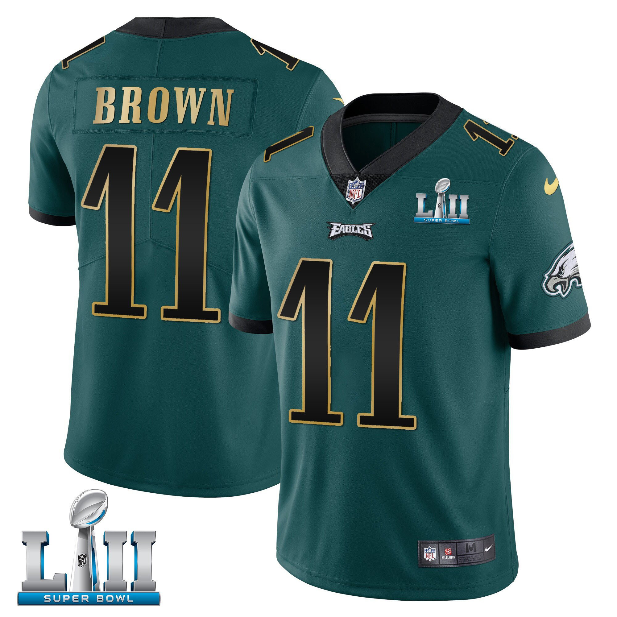 A.J. Brown Philadelphia Eagles Super Bowl LII Patch Vapor Gold Trim Jersey - All Stitched