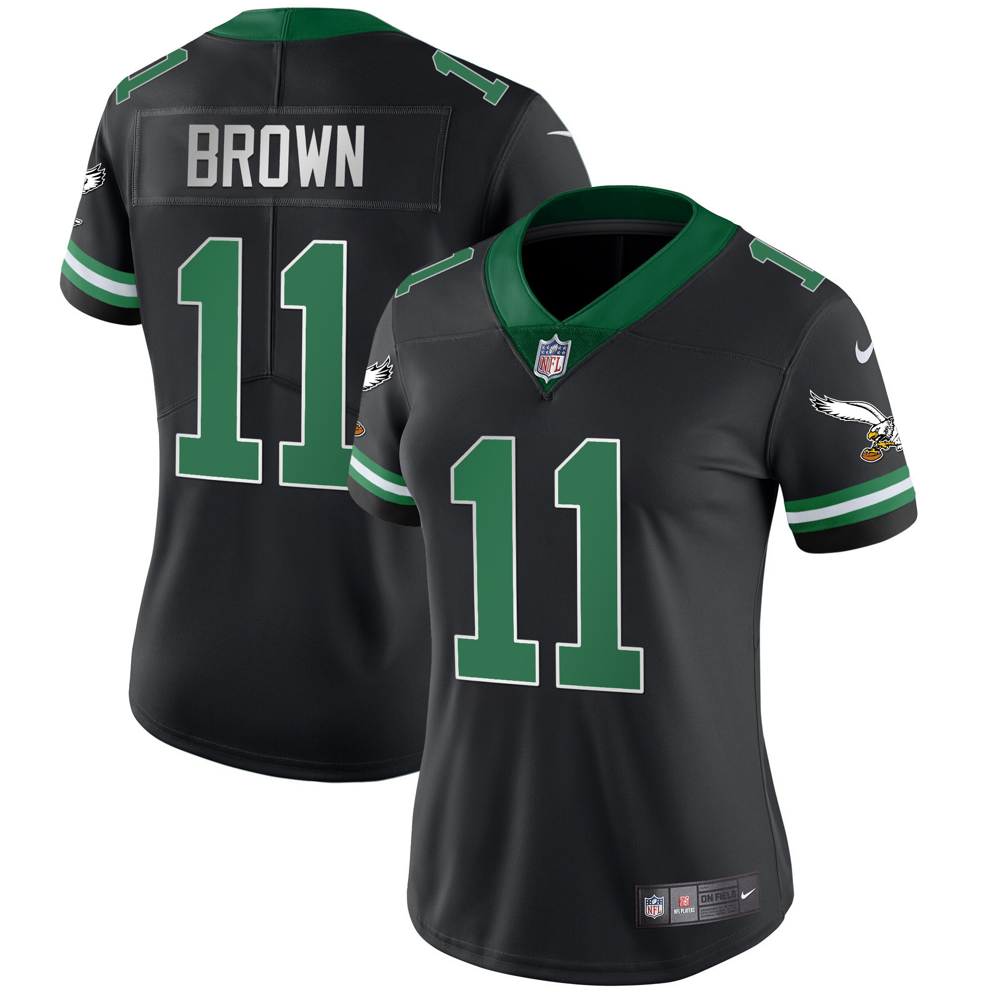 A.J. Brown Women's Philadelphia Eagles Gold & Kelly Vapor Throwback Kelly Black Jersey - All Stitched