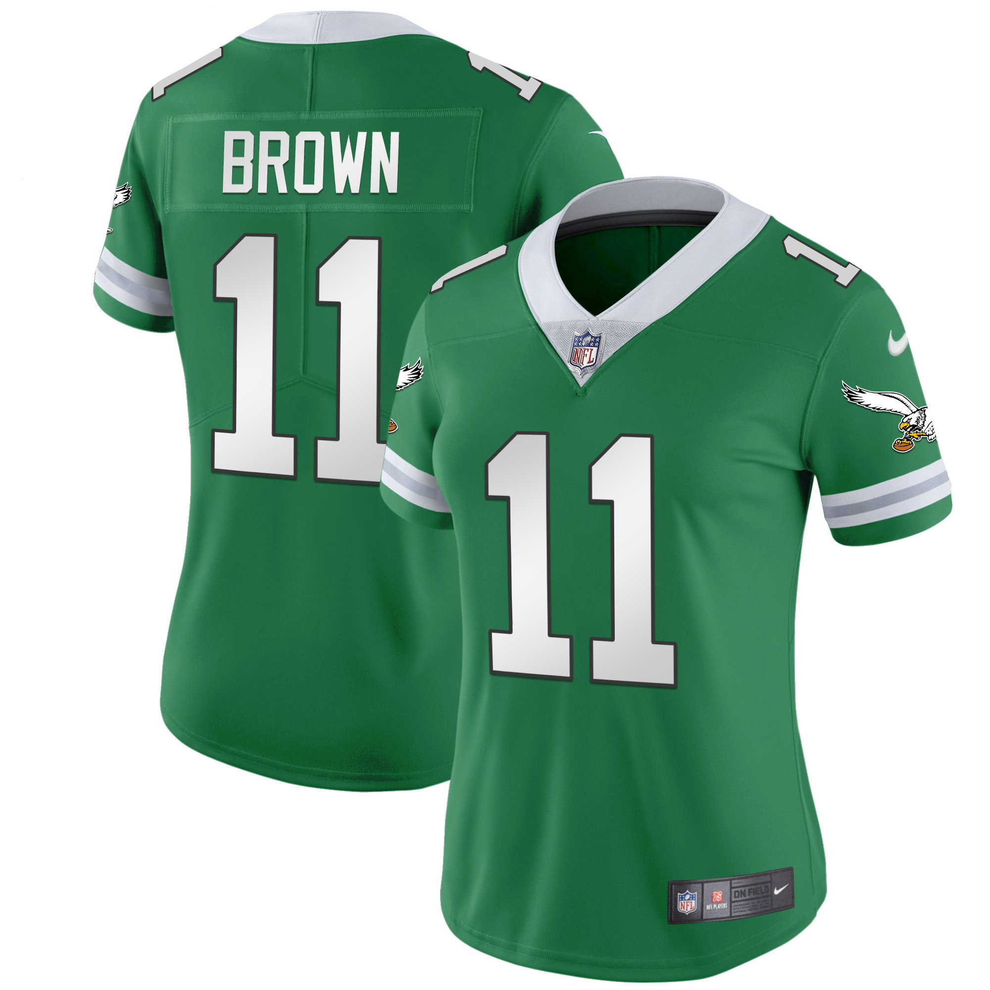 A.J. Brown Women's Philadelphia Eagles Gold & Kelly Vapor Throwback Kelly Green Jersey - All Stitched