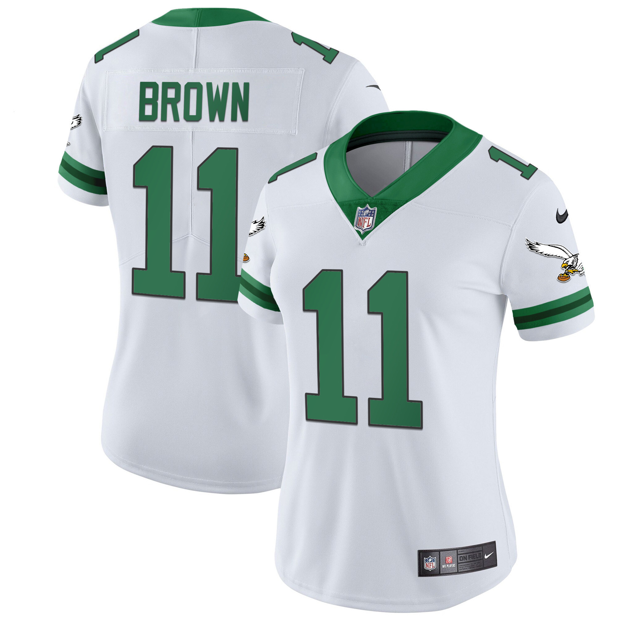 A.J. Brown Women's Philadelphia Eagles Gold & Kelly Vapor Throwback Kelly White Jersey - All Stitched
