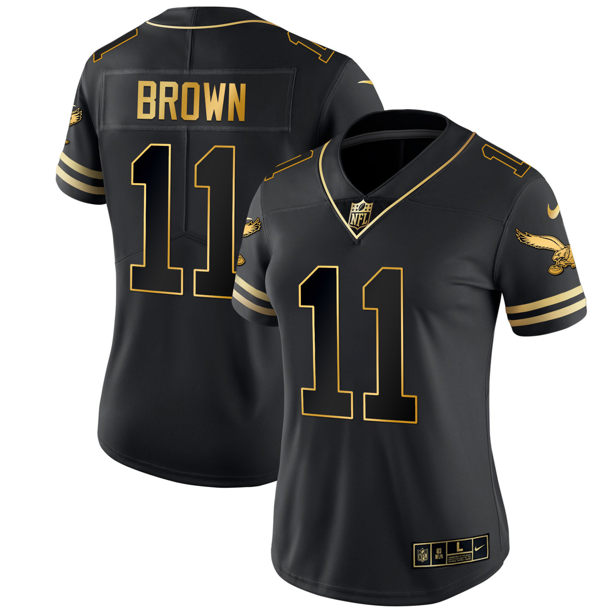 A.J. Brown Women's Philadelphia Eagles Gold & Kelly Vapor V2 Black Gold Jersey - All Stitched