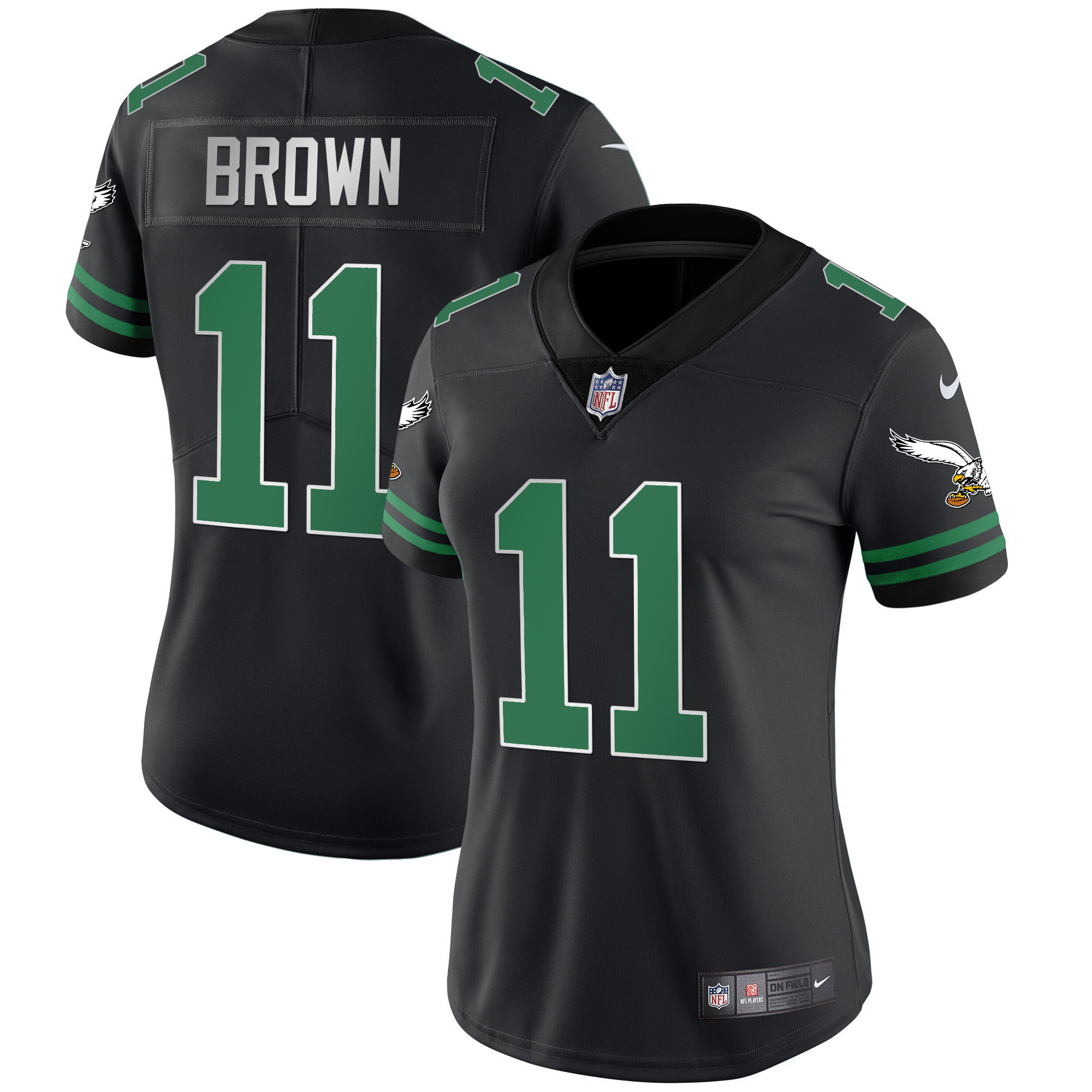 A.J. Brown Women's Philadelphia Eagles Gold & Kelly Vapor V2 Kelly Black Jersey - All Stitched