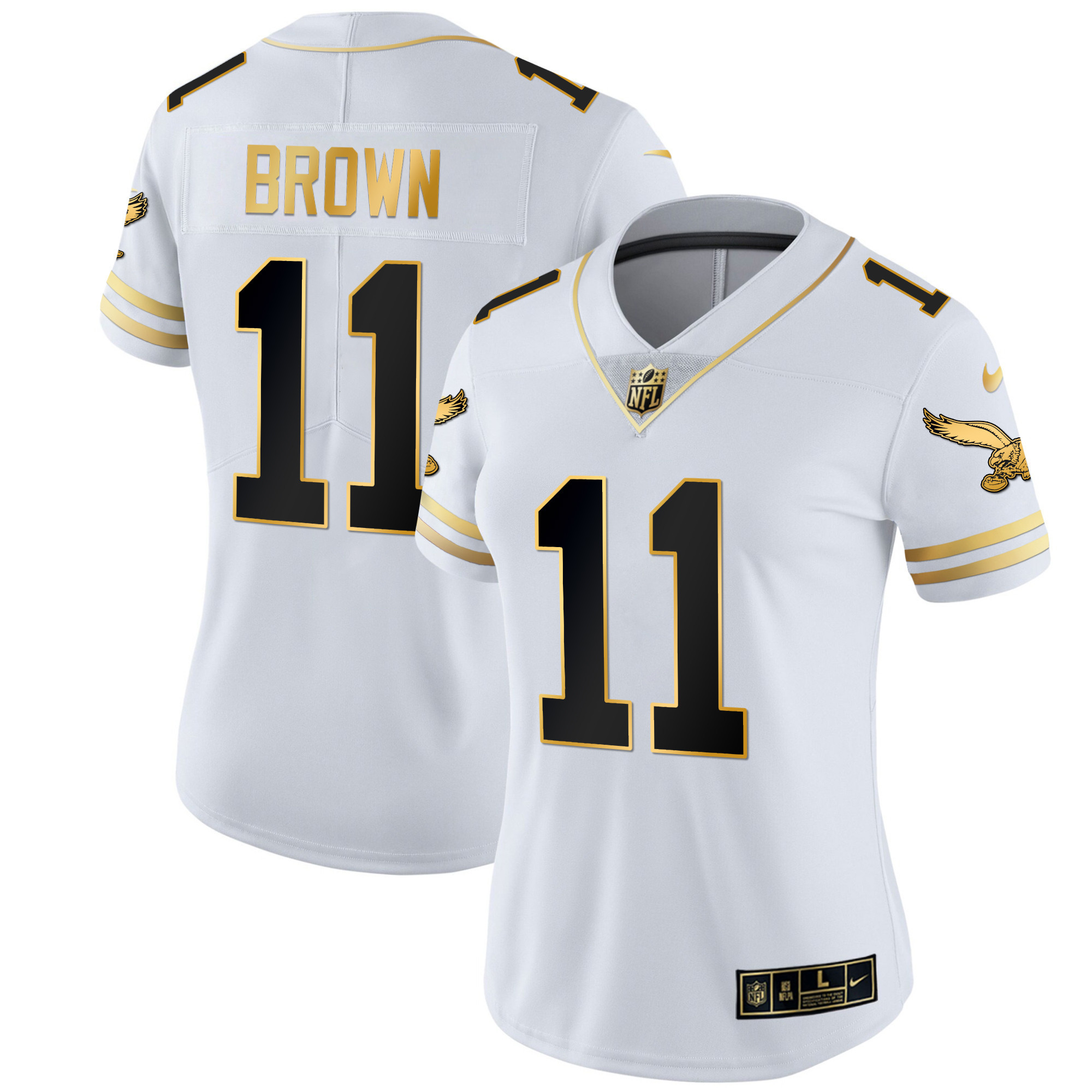 A.J. Brown Women's Philadelphia Eagles Gold & Kelly Vapor V2 White Gold Jersey - All Stitched