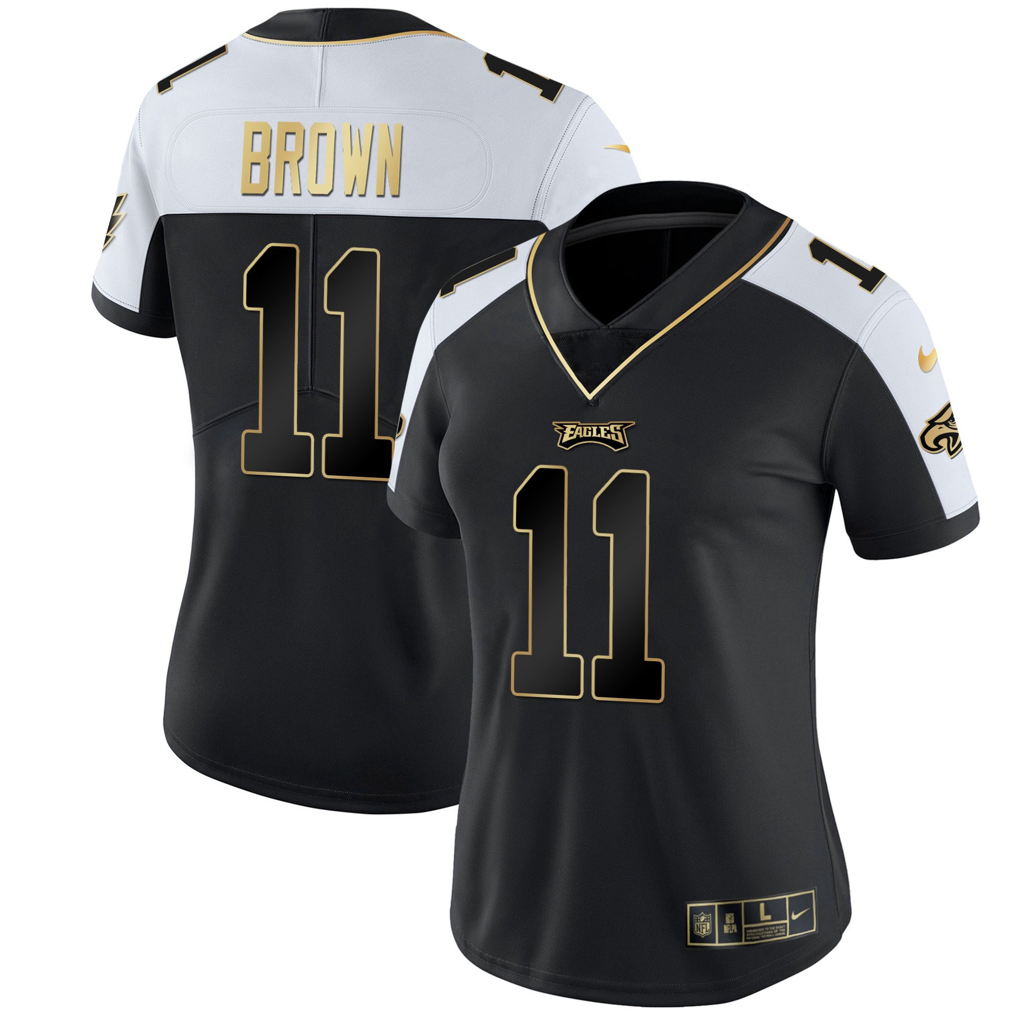 A.J. Brown Women's Philadelphia Eagles Gold & Split Vapor Alternate Jersey - All Stitched