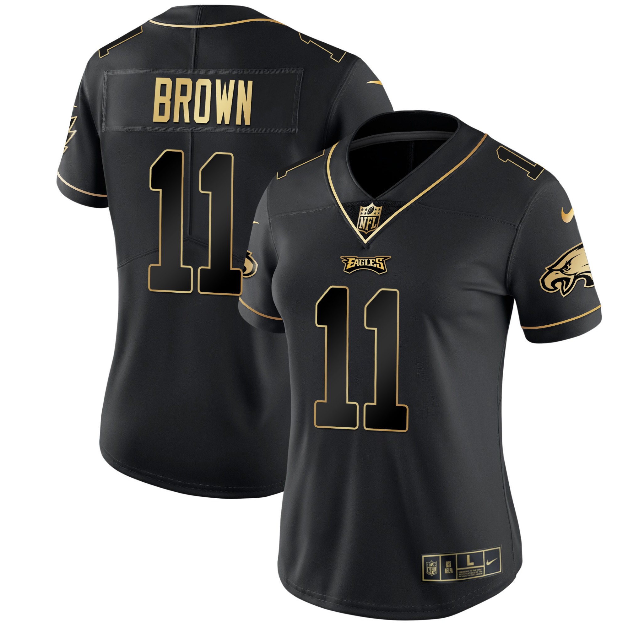 A.J. Brown Women's Philadelphia Eagles Gold & Split Vapor Black Gold Jersey - All Stitched