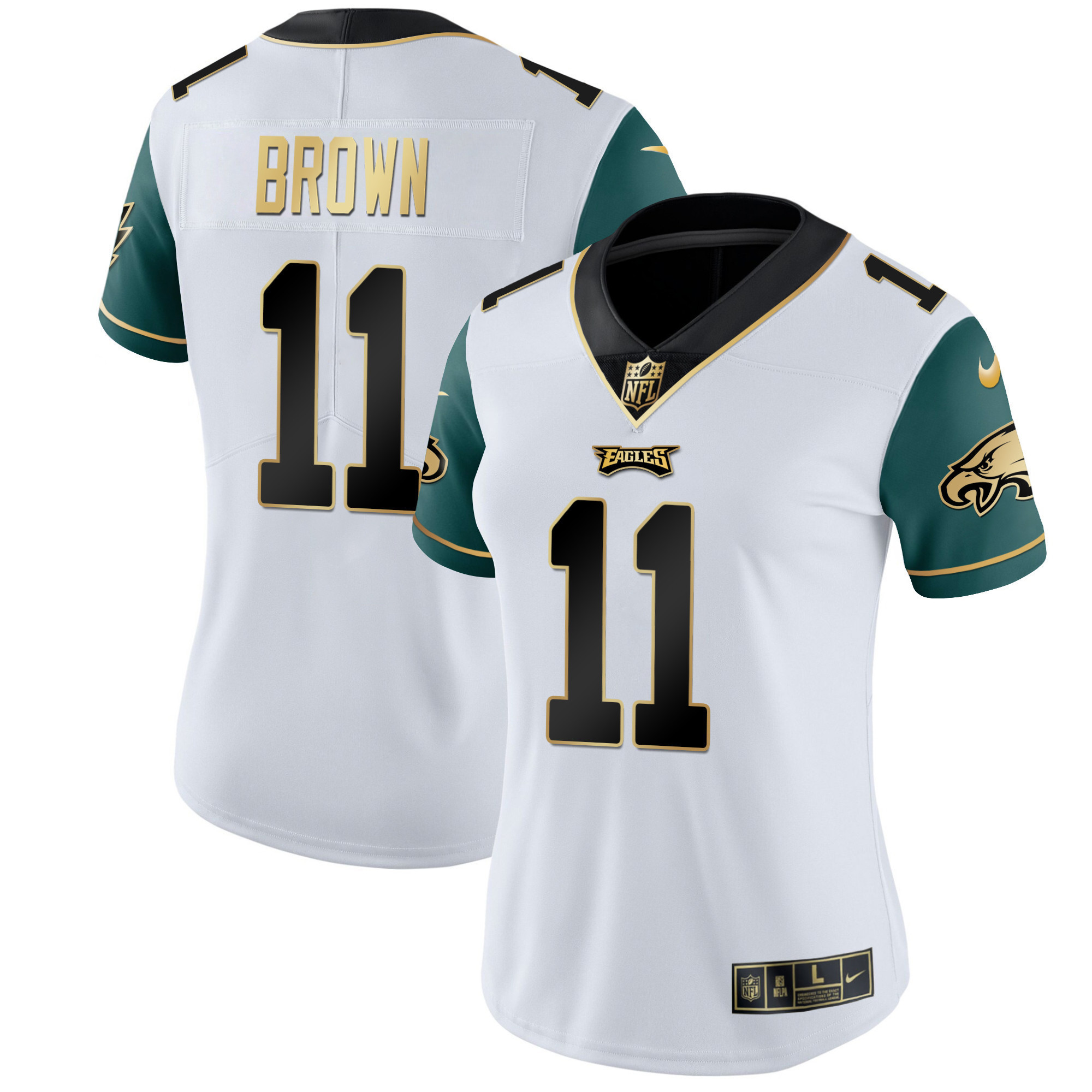 A.J. Brown Women's Philadelphia Eagles Gold & Split Vapor Green Sleeves Jersey - All Stitched