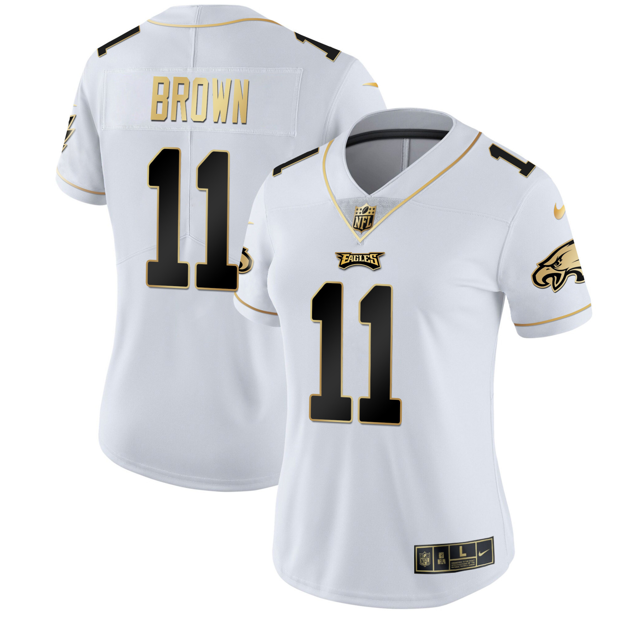 A.J. Brown Women's Philadelphia Eagles Gold & Split Vapor White Gold Jersey - All Stitched