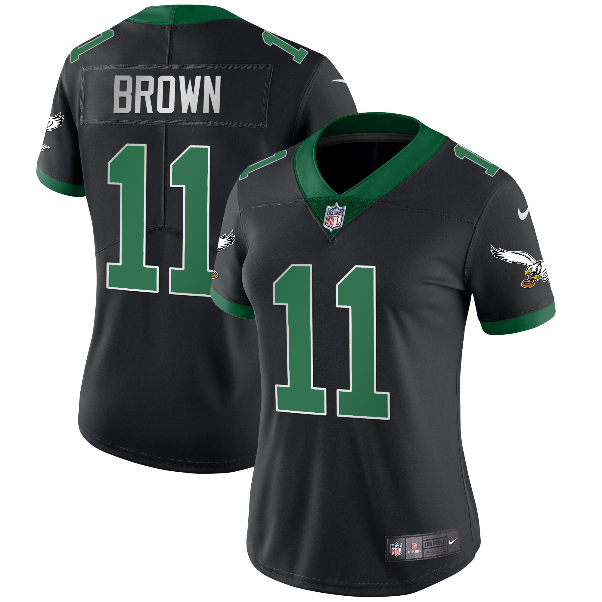 A.J. Brown Women's Philadelphia Eagles Kelly Green Gold Black Jersey - All Stitched