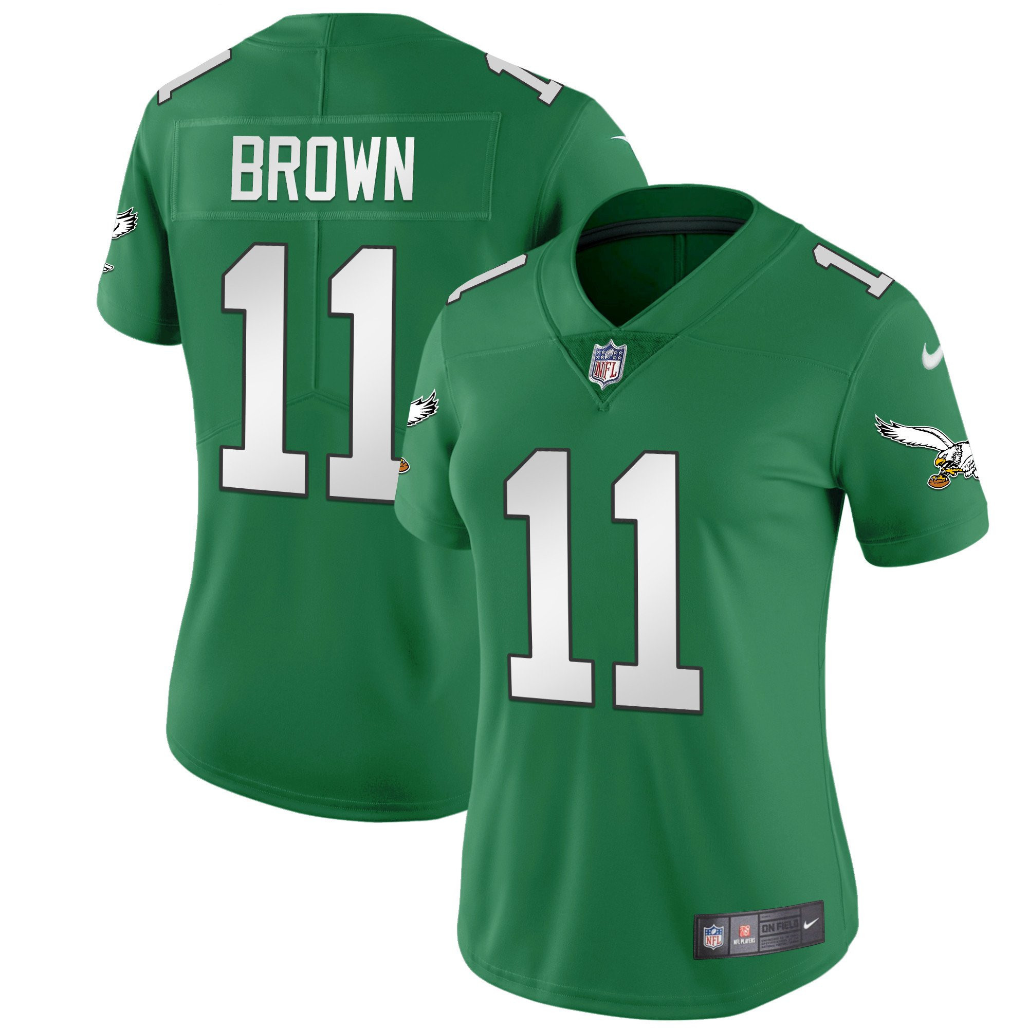 A.J. Brown Women's Philadelphia Eagles Kelly Green Gold Jersey - All Stitched