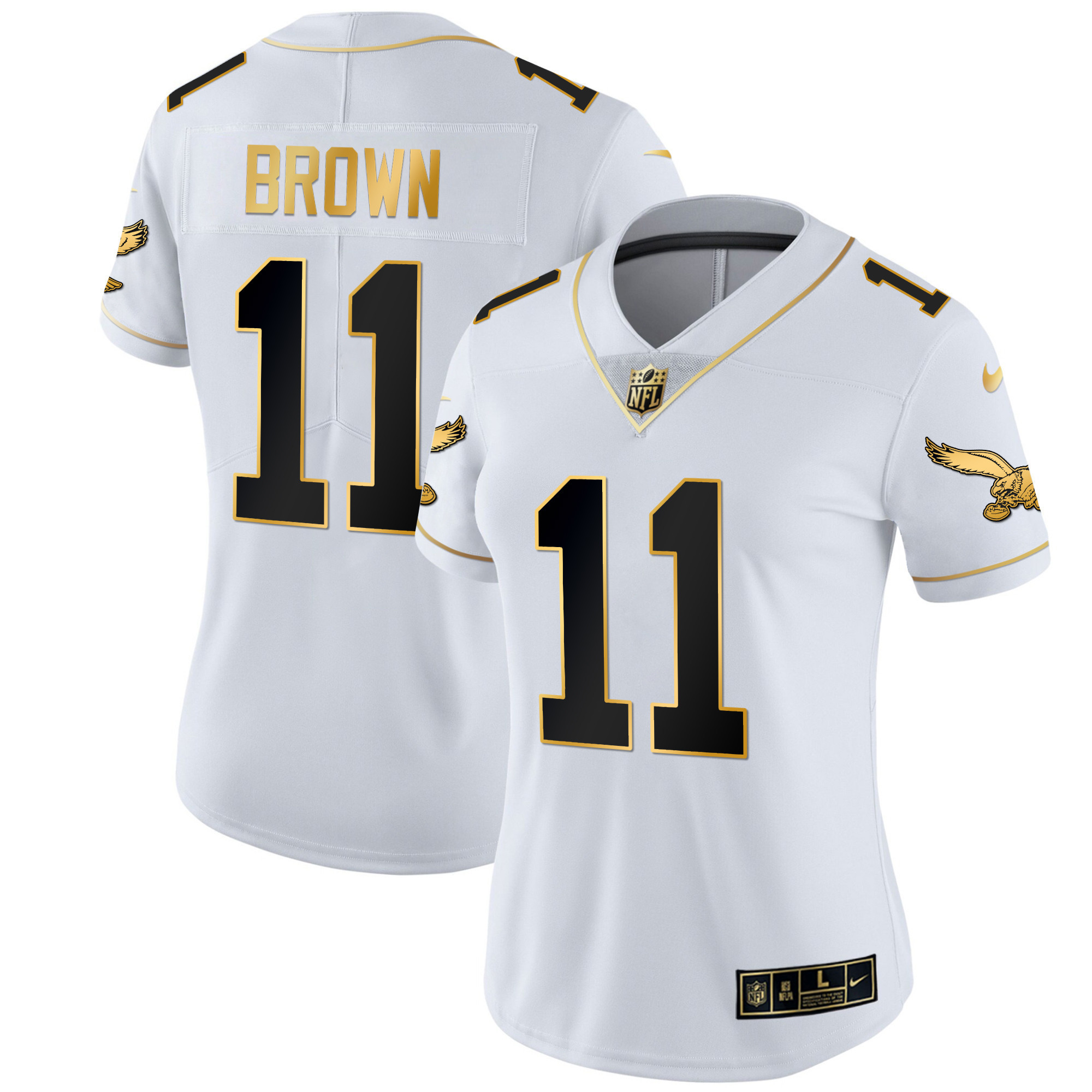 A.J. Brown Women's Philadelphia Eagles Kelly Green Gold White Gold Jersey - All Stitched