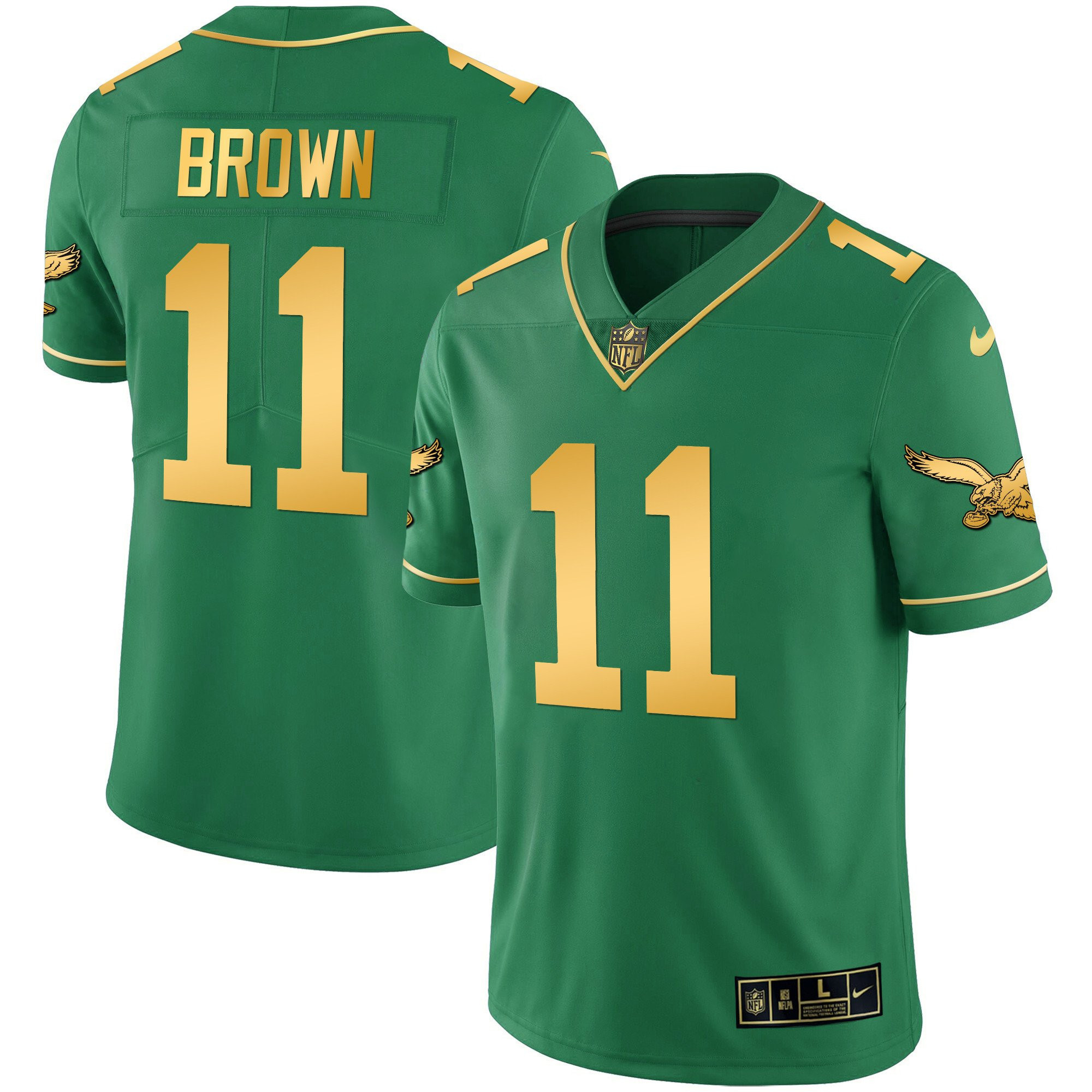 A.J. Brown Youth's Philadelphia Eagles Kelly Green Gold Kelly Gold Jersey - All Stitched