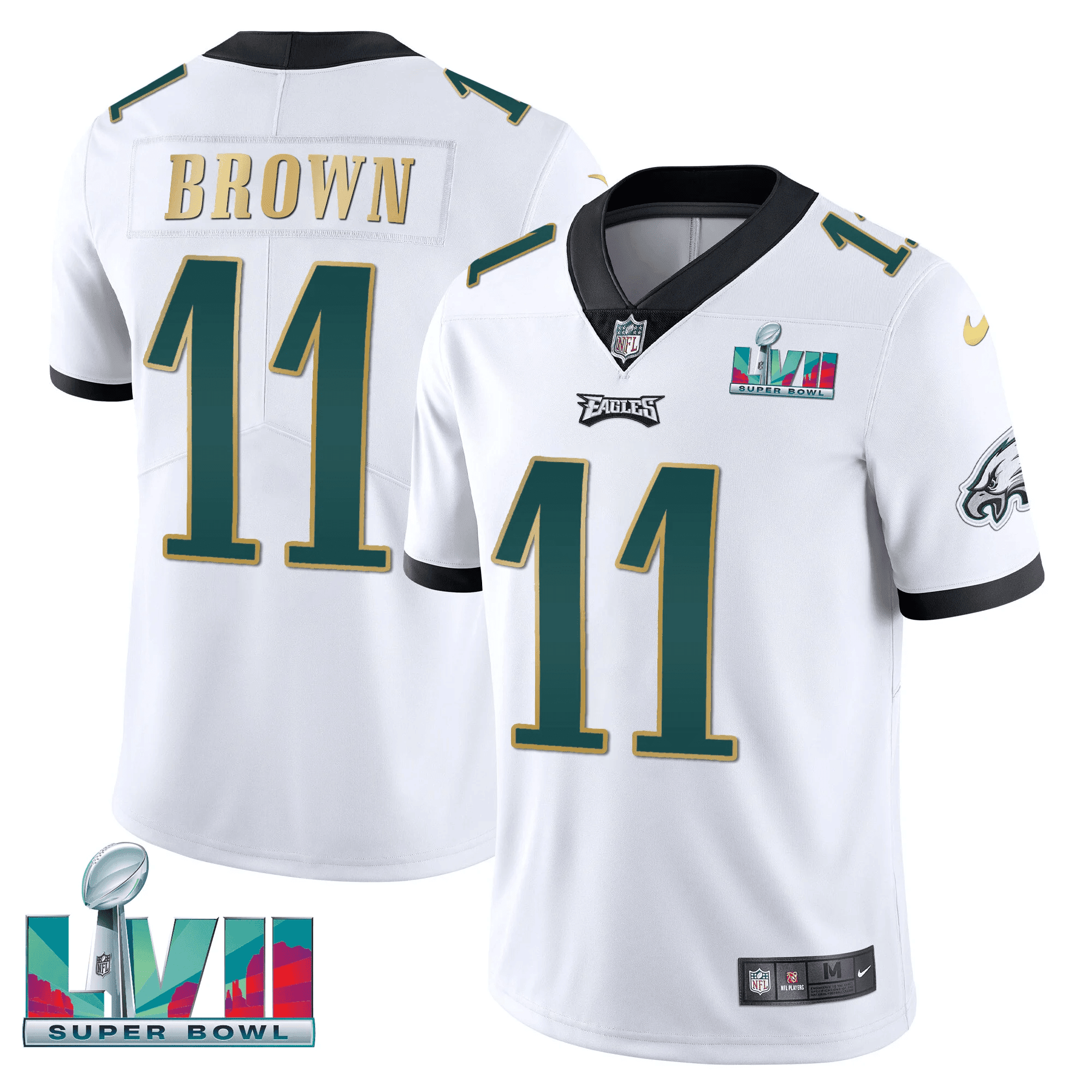 A.J. Brown Youth's Philadelphia Eagles Super Bowl Patch Vapor White Gold Trim Jersey - All Stitched