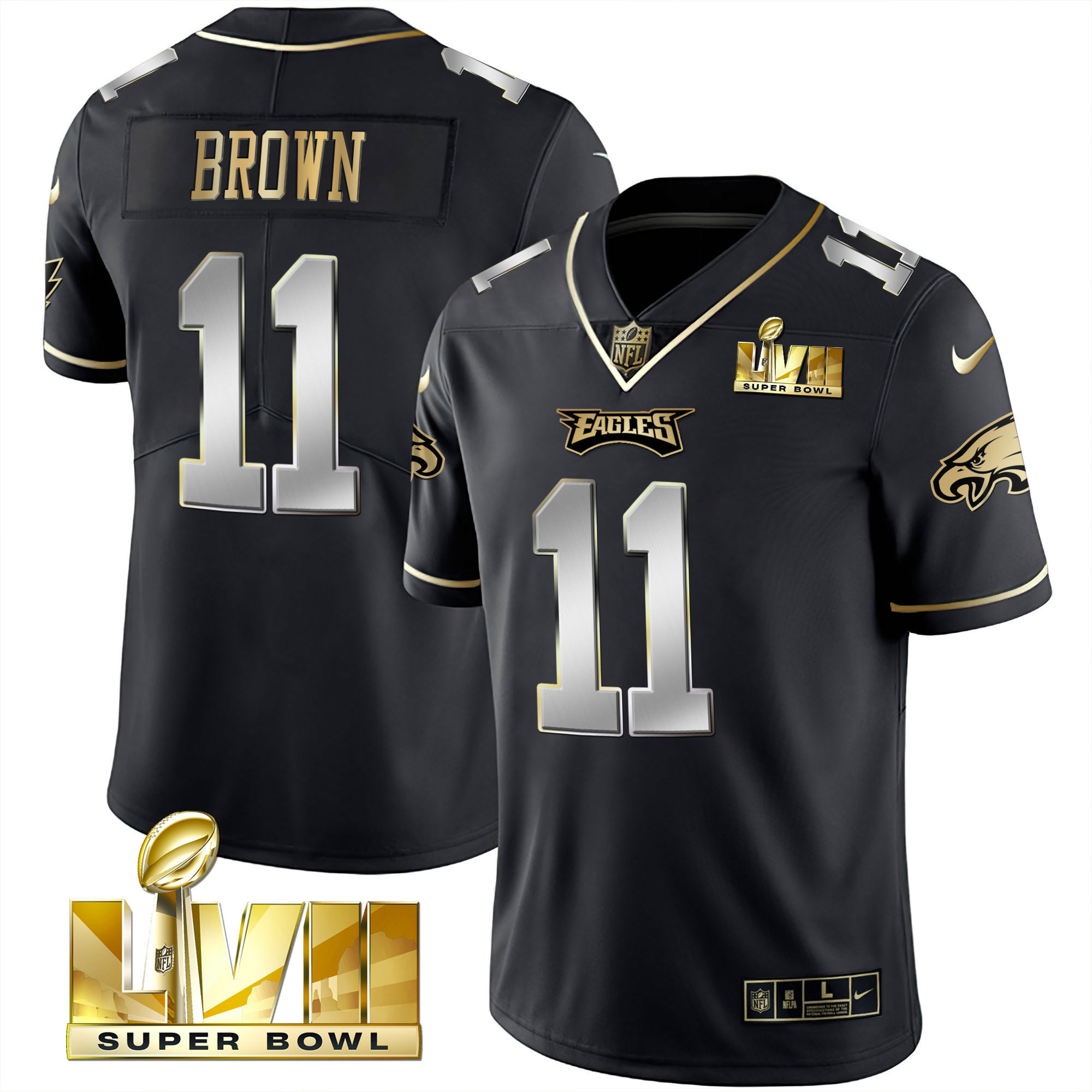 A.J. Brown Youth's Philadelphia Eagles Super Bowl Vapor Gold Black Limited Jersey - All Stitched