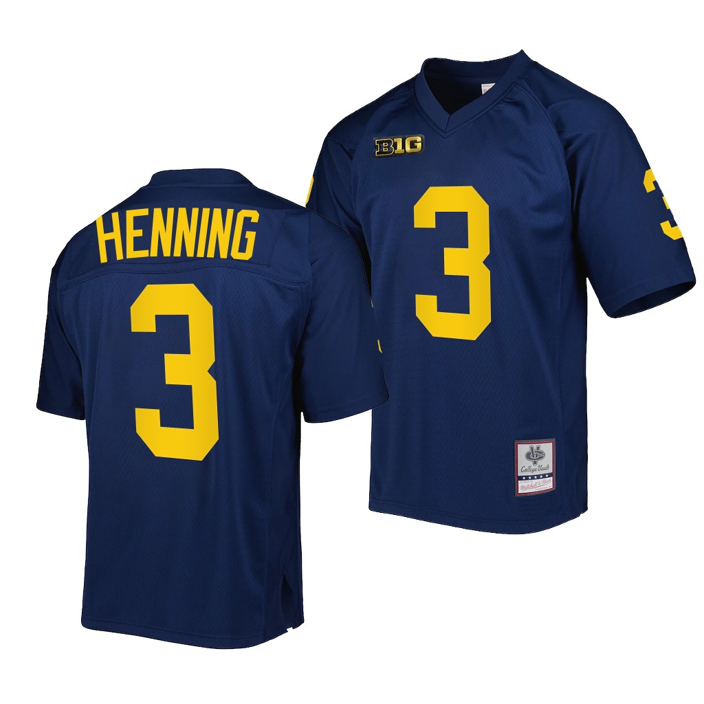 A.J. Henning Michigan Wolverines #3 Navy Jersey Men’s Mitchell Ness Uniform