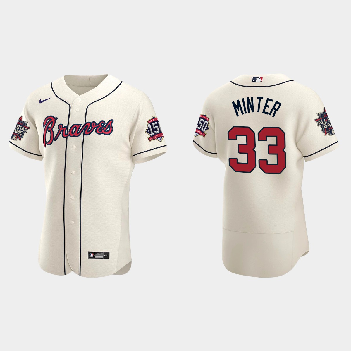 A.J. Minter #33 Atlanta Braves Alternate 2021 MLB All-Star Jersey – Cream