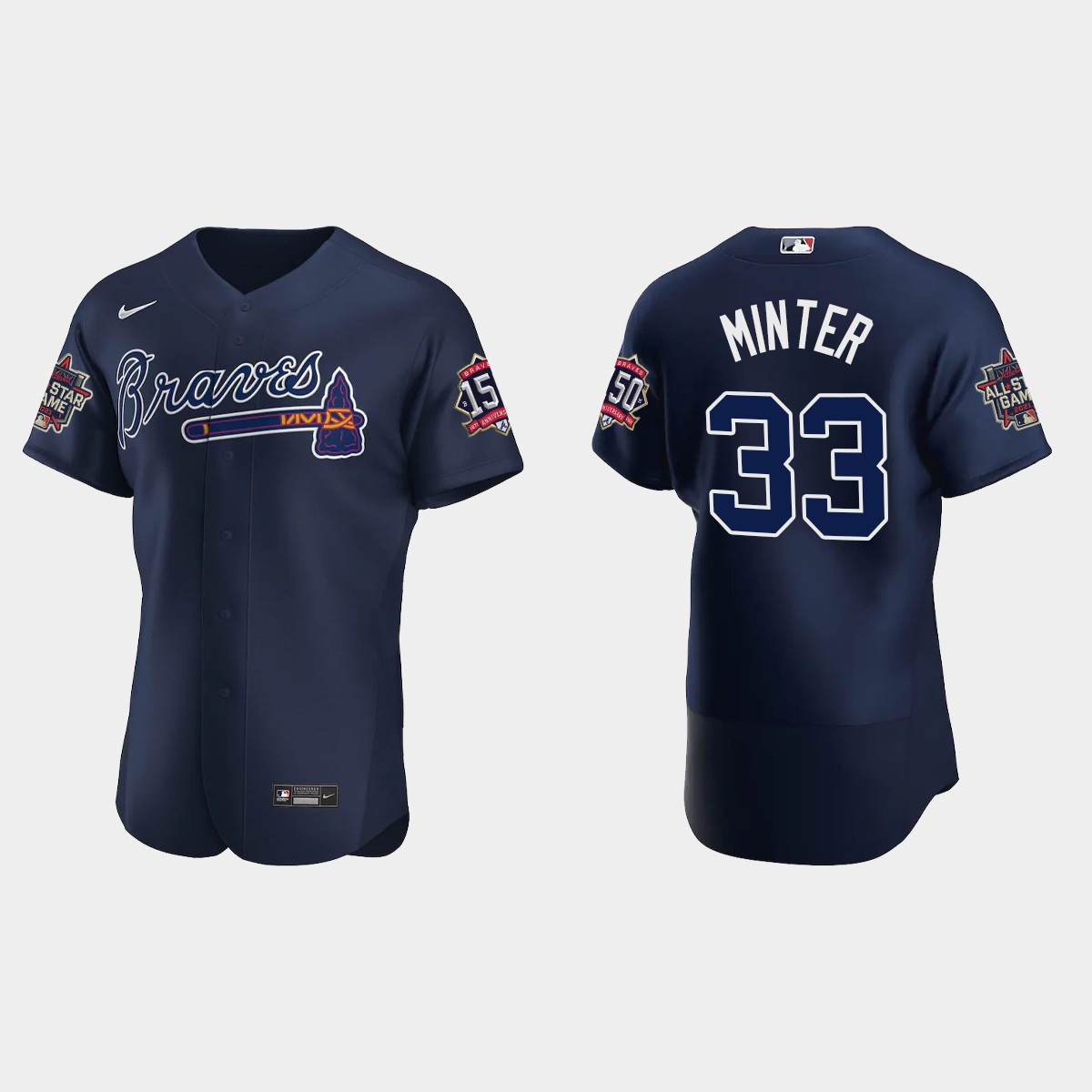 A.J. Minter #33 Atlanta Braves Alternate 2021 MLB All-Star Jersey – Navy
