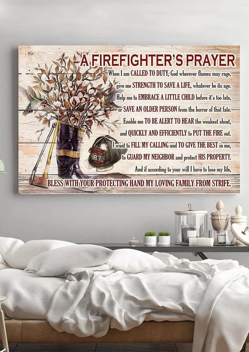 A Firefighter’s Prayer Canvas – Firefighter’s Prayer Wall Art Gift For Fireman Fire Dept Decor Prints, Canvas Paintings