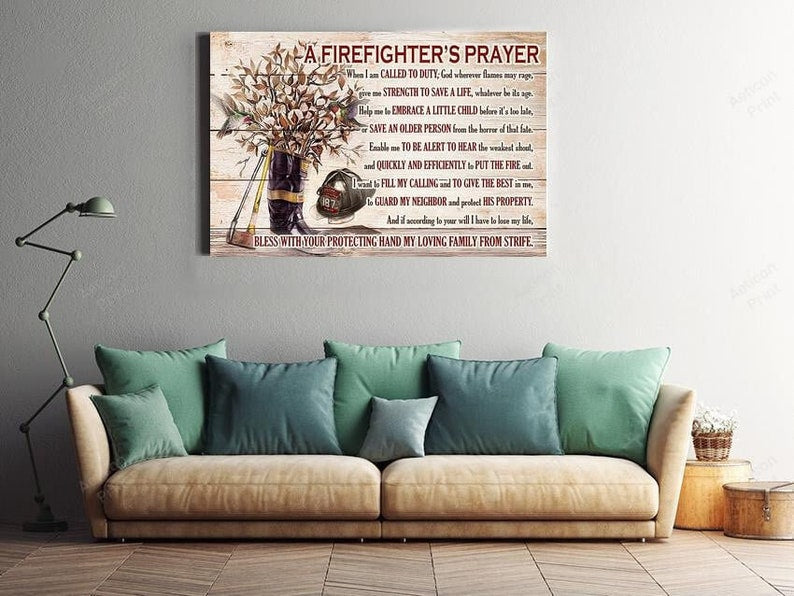 A Firefighter’s Prayer Canvas – Firefighter’s Prayer Wall Art Gift For Fireman Fire Dept Decor Prints, Canvas Paintings