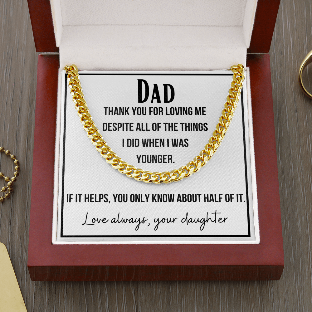 A gift for Dad, Perfect for Father’s Day, Birthday, Necklace for Dad From Daughter, Cuban Link Chain Necklace
