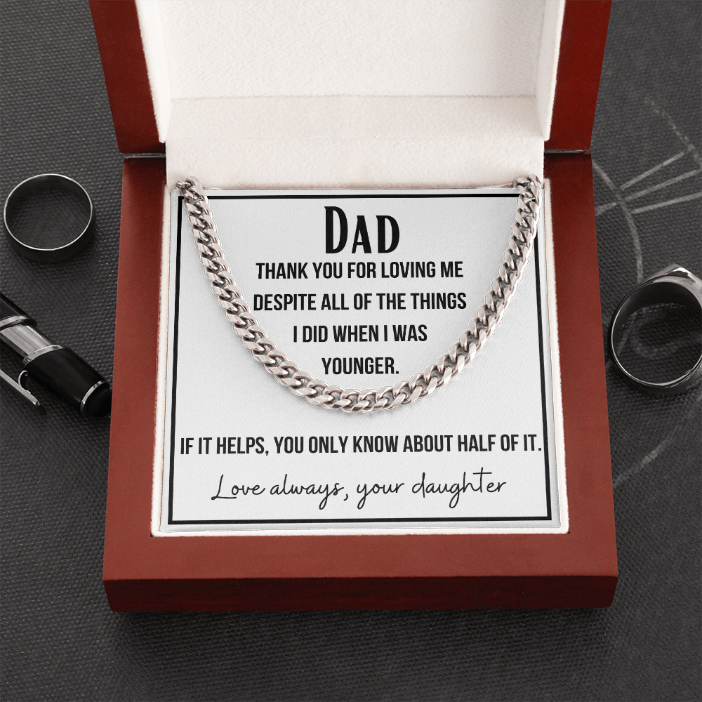 A gift for Dad, Perfect for Father’s Day, Birthday, Necklace for Dad From Daughter, Cuban Link Chain Necklace