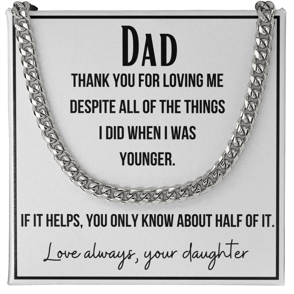 A gift for Dad, Perfect for Father’s Day, Birthday, Necklace for Dad From Daughter, Cuban Link Chain Necklace