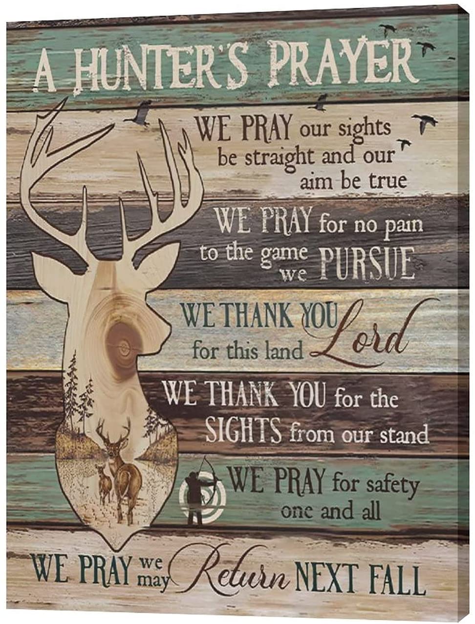 A Hunter’s Prayer Deer Wall Art Deer Picture Wall Decor Inspirational Quotes Canvas Vintage Style Home Decoration for Living Room Bedroom Kitchen