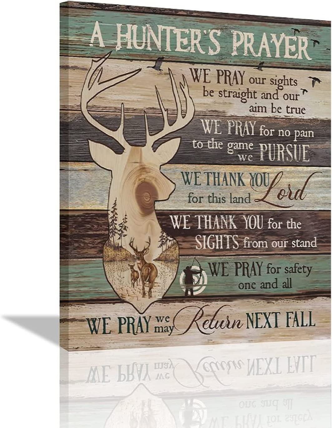 A Hunter’s Prayer Deer Wall Art Deer Picture Wall Decor Inspirational Quotes Canvas Vintage Style Home Decoration for Living Room Bedroom Kitchen