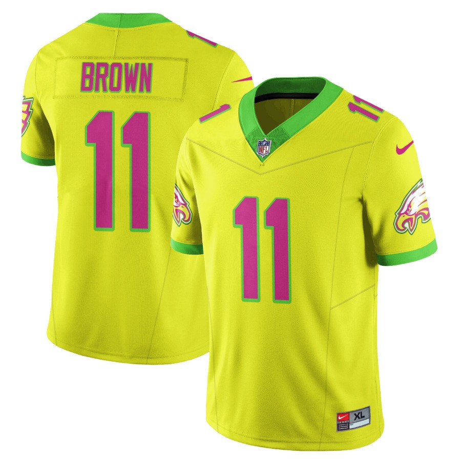 A J Brown Men's Philadelphia Eagles City Edition Vapor Limited V2 Yellow Jersey - All Stitched