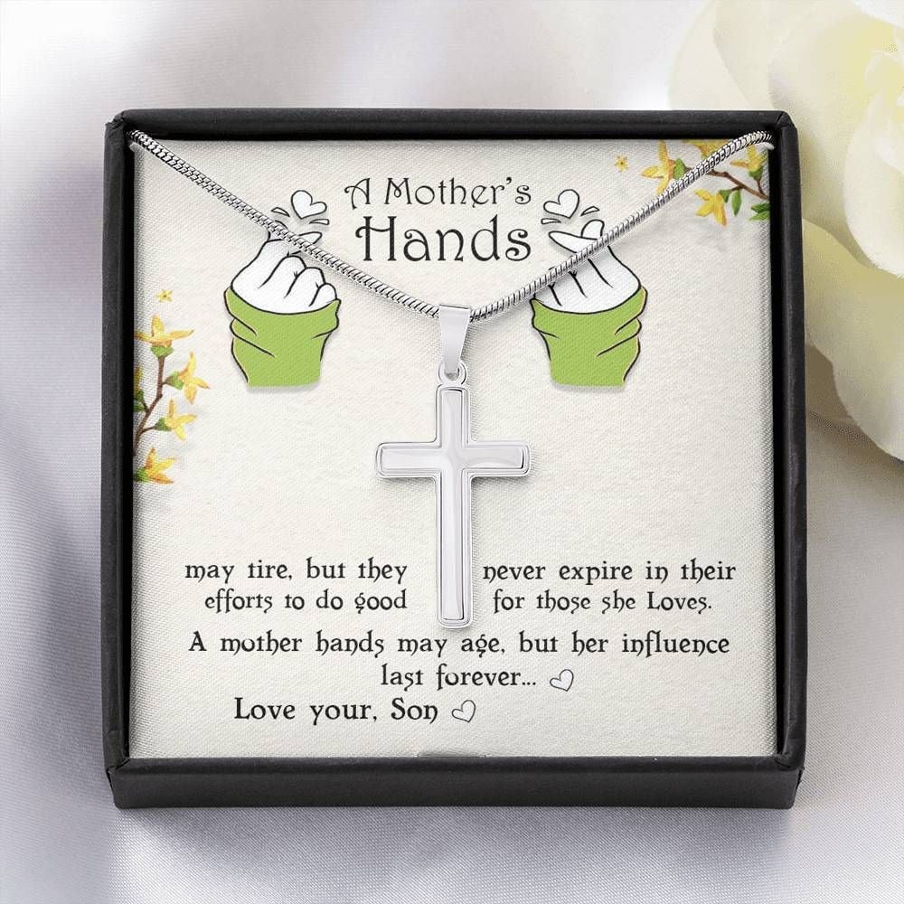 A Mother Hand May Tire White Gold Cross Necklace For Mom